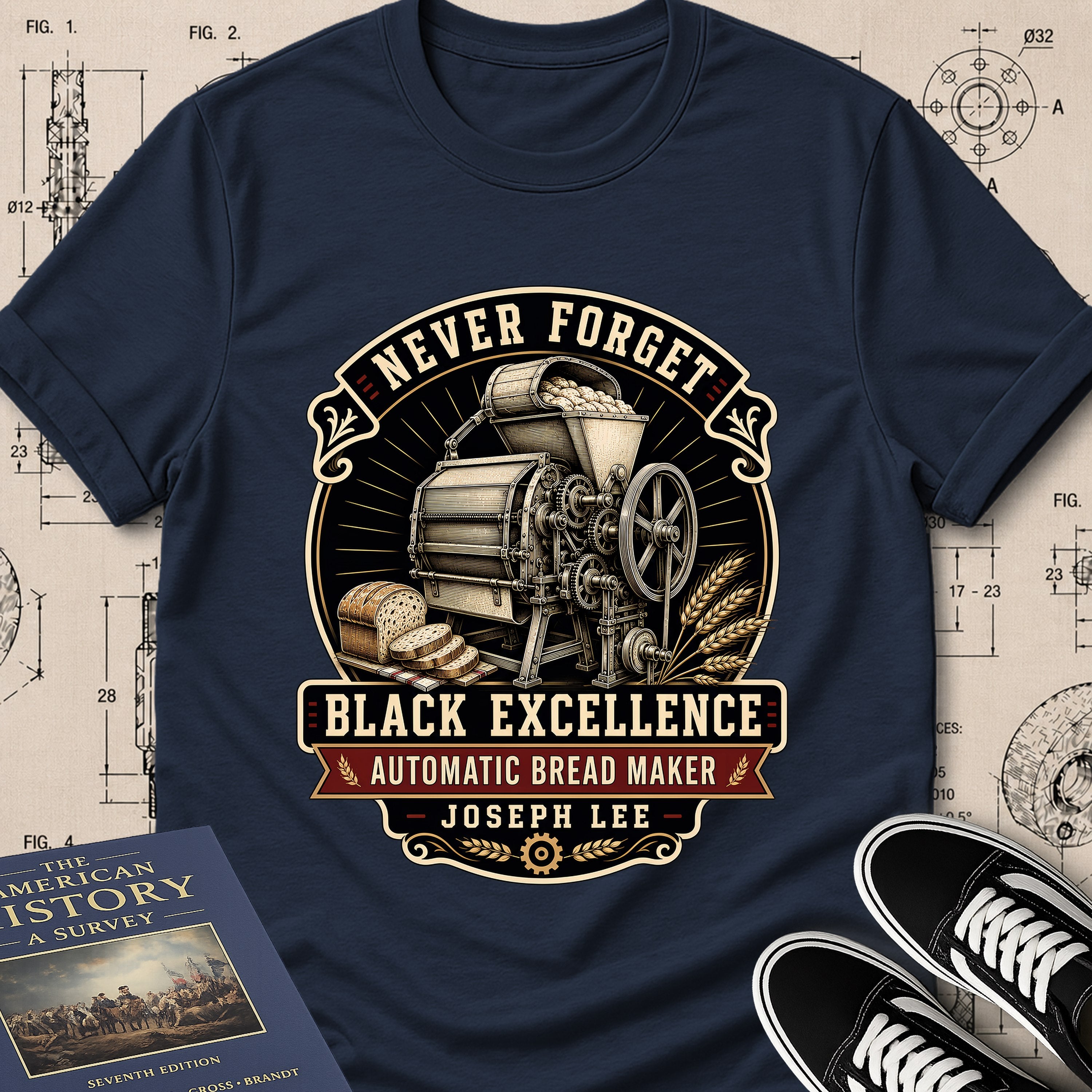 Joseph Lee — Bread Kneading Machine — Never Forget Black Excellence T-Shirt | Buillth