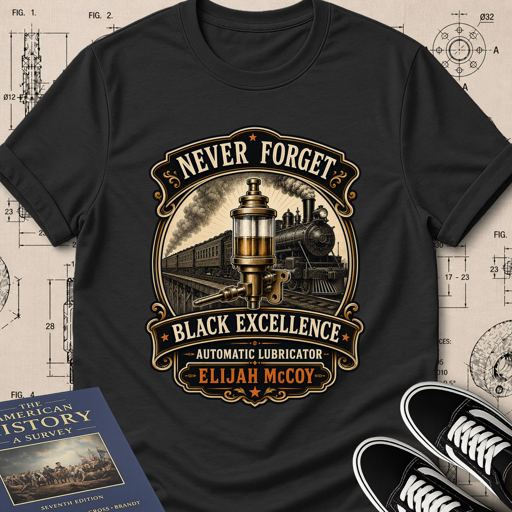 Elijah McCoy — Automatic Lubrication — Never Forget Black Excellence T-Shirt | Buillth