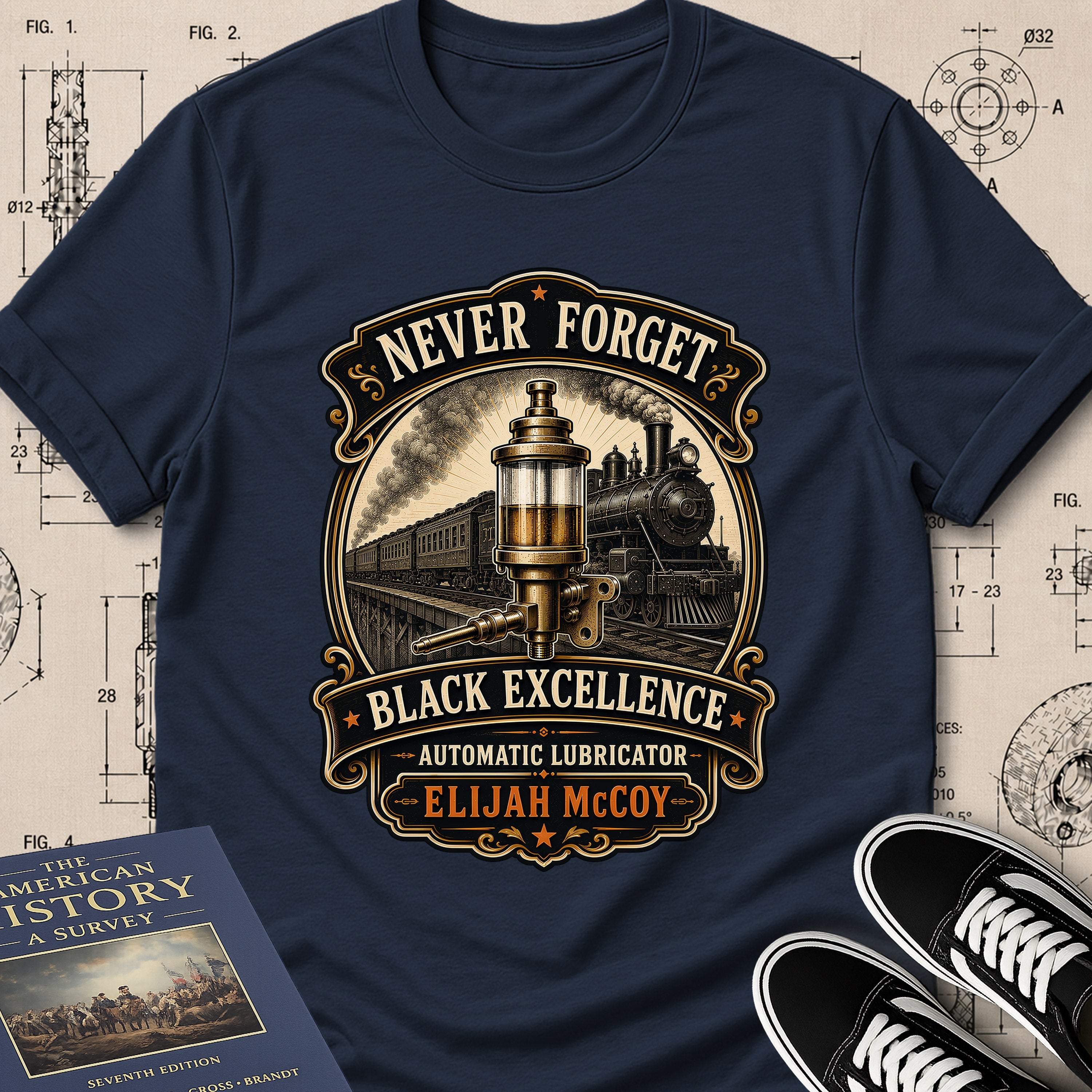 Elijah McCoy — Automatic Lubrication — Never Forget Black Excellence T-Shirt | Buillth