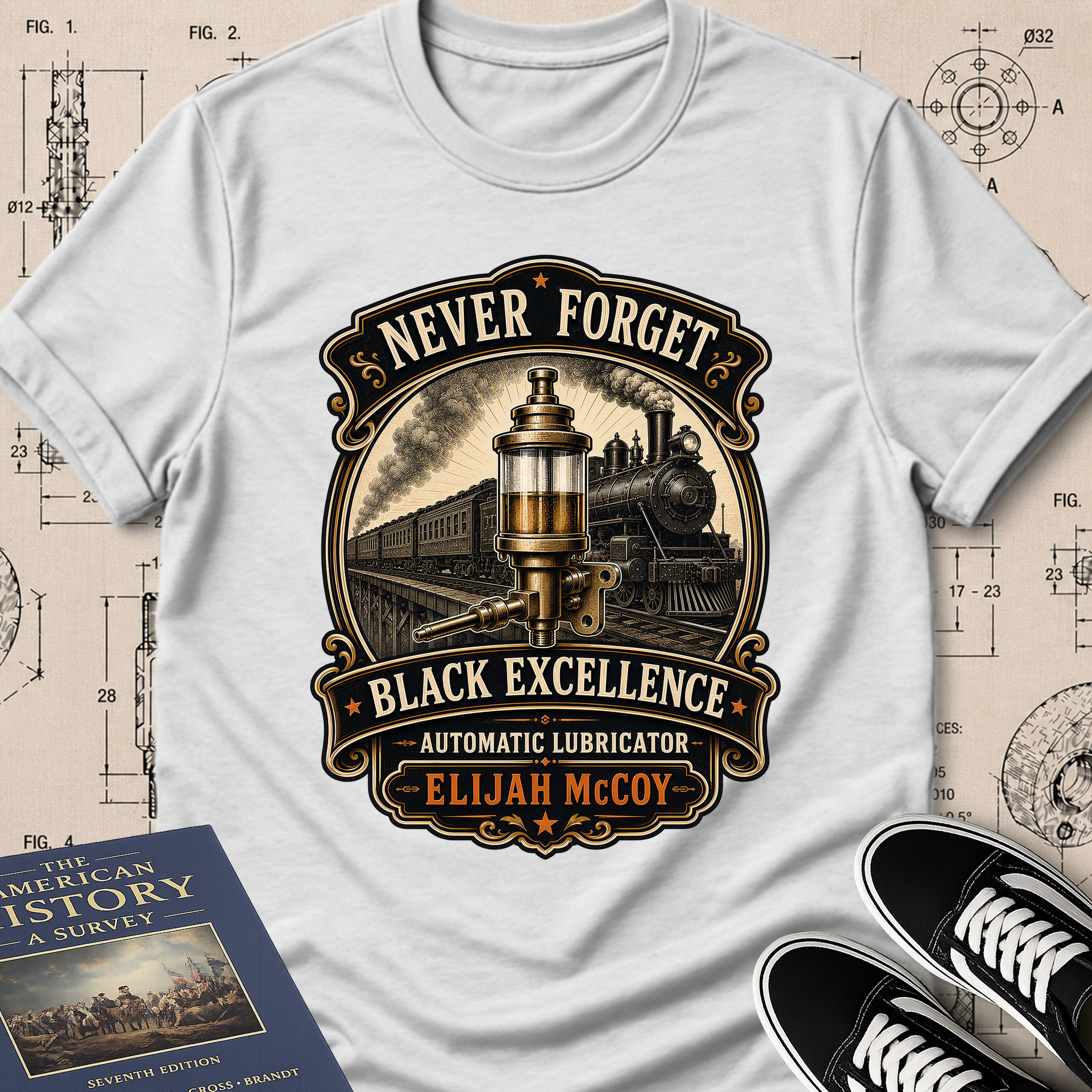 Elijah McCoy — Automatic Lubrication — Never Forget Black Excellence T-Shirt | Buillth
