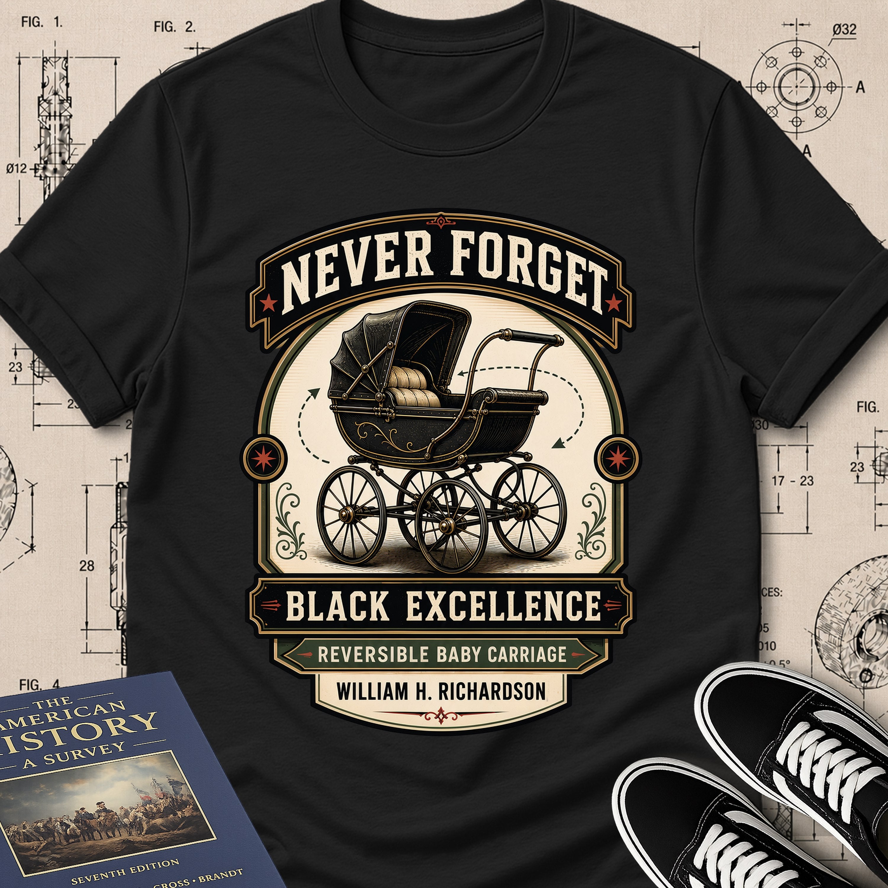 William H. Richardson — Reversible Baby Carriage archival badge t-shirt design, Buillth Never Forget collection