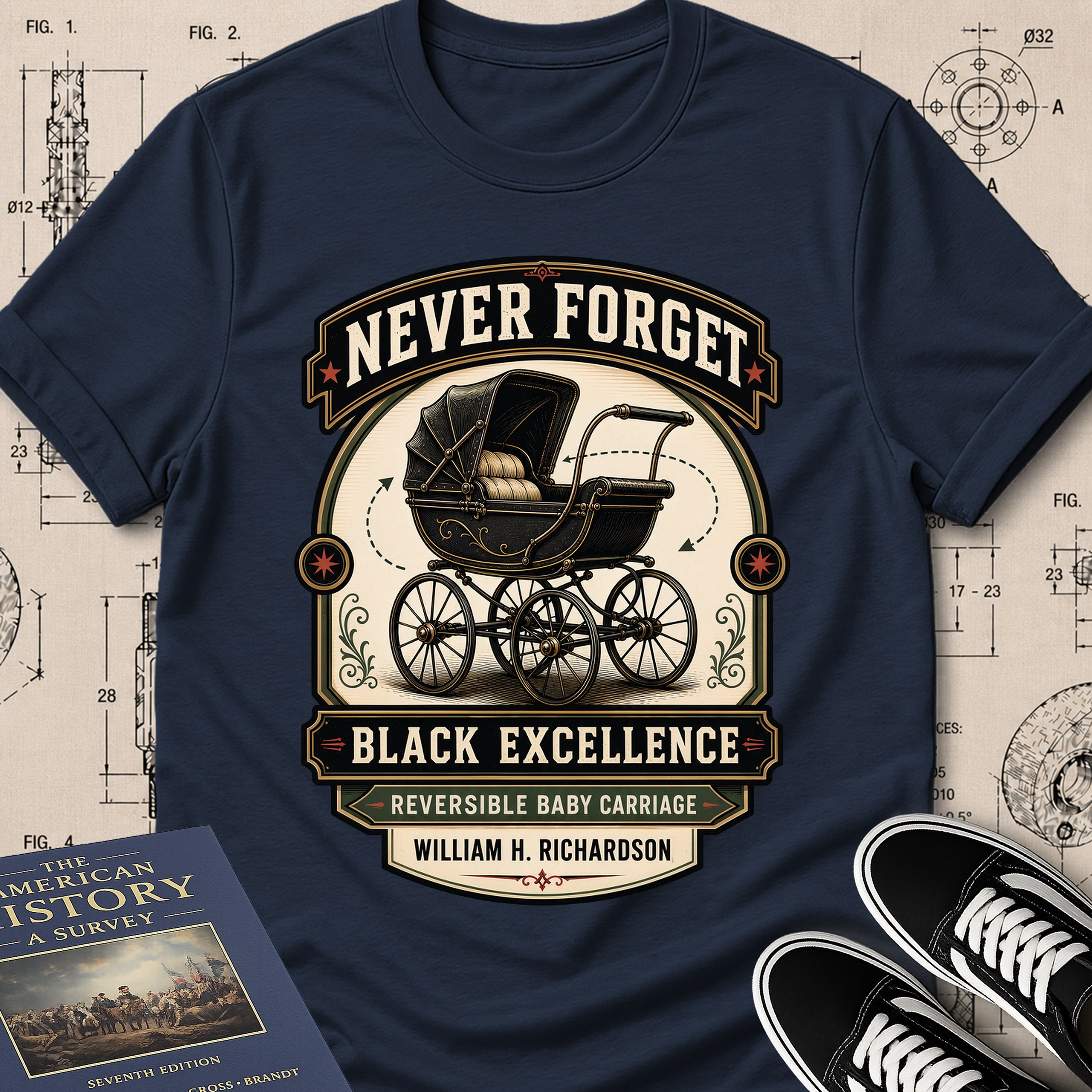 William H. Richardson — Reversible Baby Carriage — Never Forget Black Excellence T-Shirt | Buillth