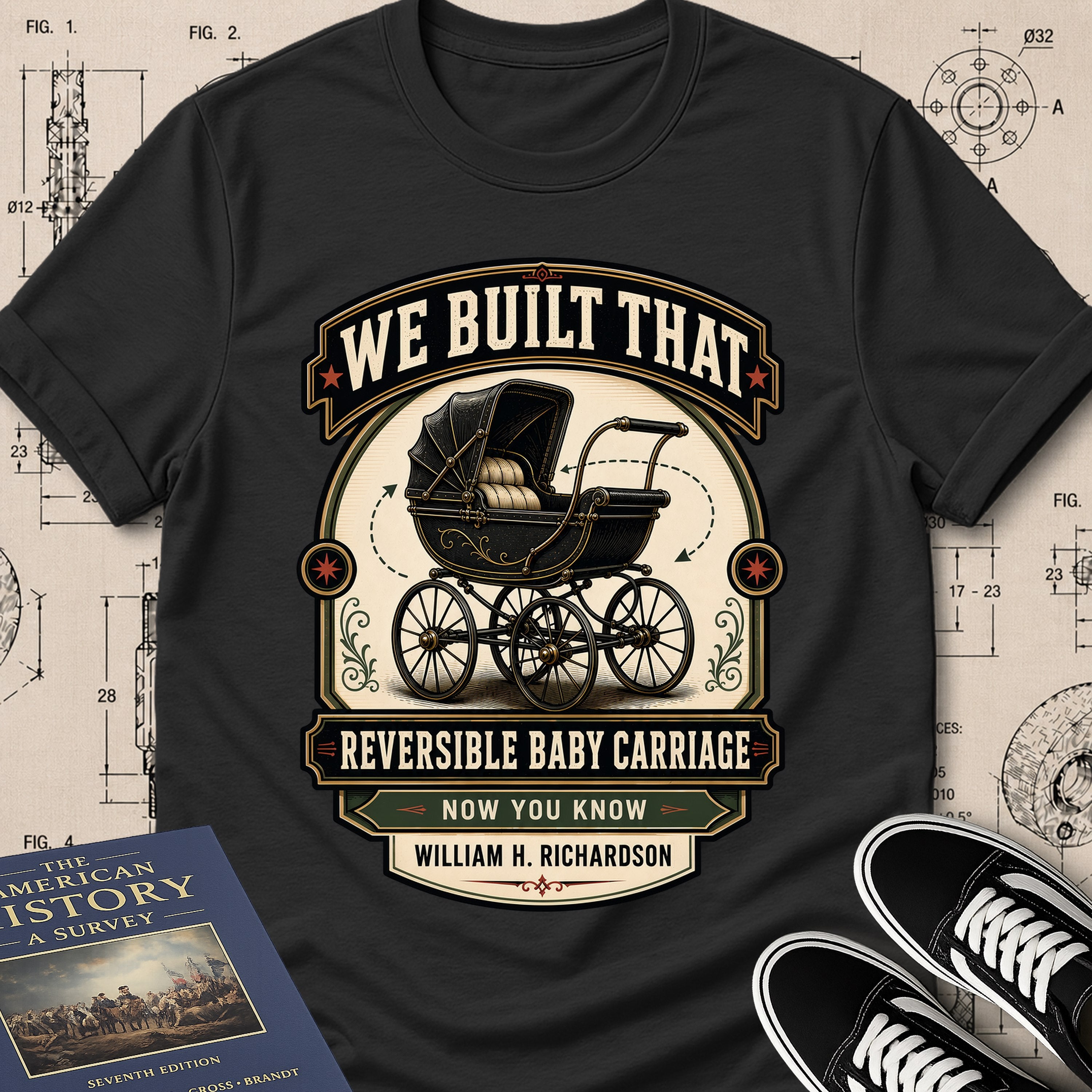 William H. Richardson — Reversible Baby Carriage archival badge t-shirt design, Buillth Never Forget collection