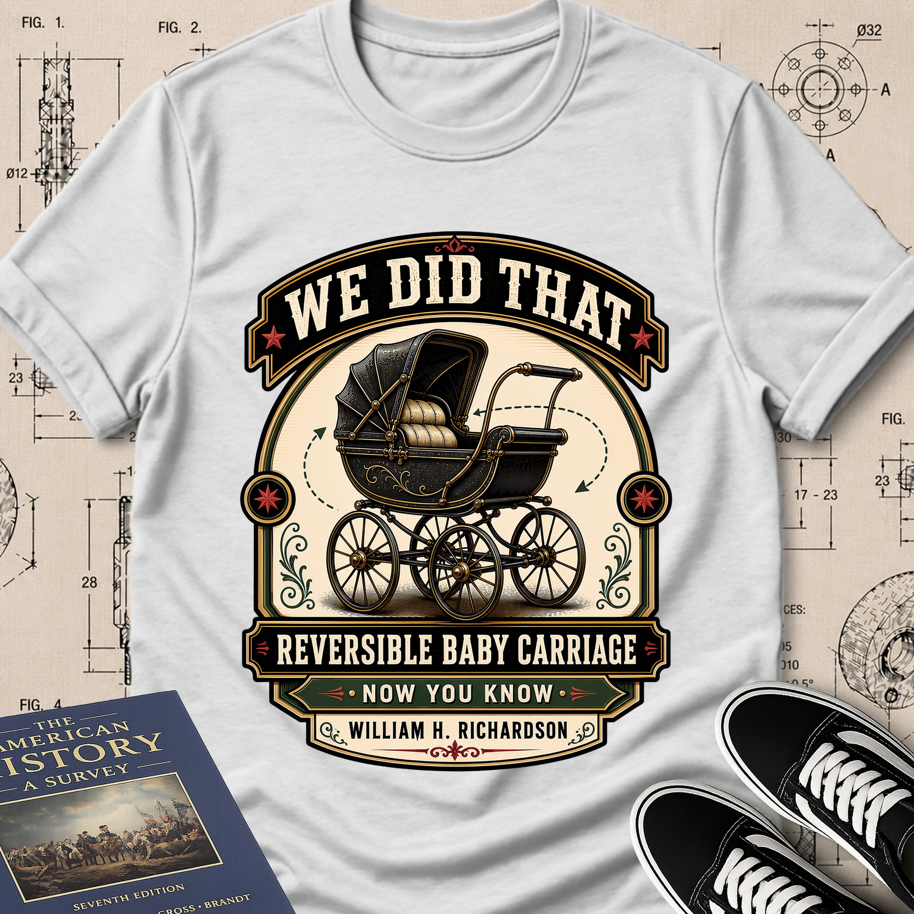 William H. Richardson — Reversible Baby Carriage archival badge t-shirt design, Buillth Never Forget collection