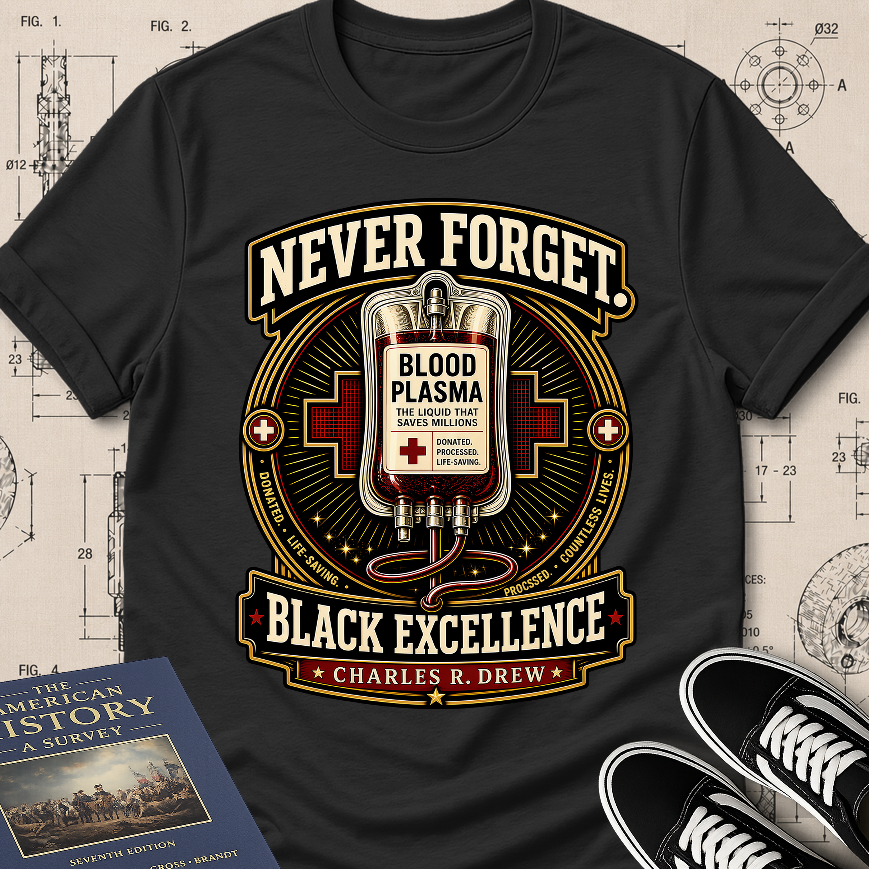 Dr. Charles Drew — Blood Plasma — Never Forget Black Excellence T-Shirt | Buillth