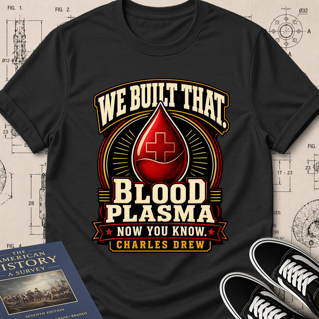 Dr. Charles Drew — Blood Plasma archival badge t-shirt design, Buillth Never Forget collection