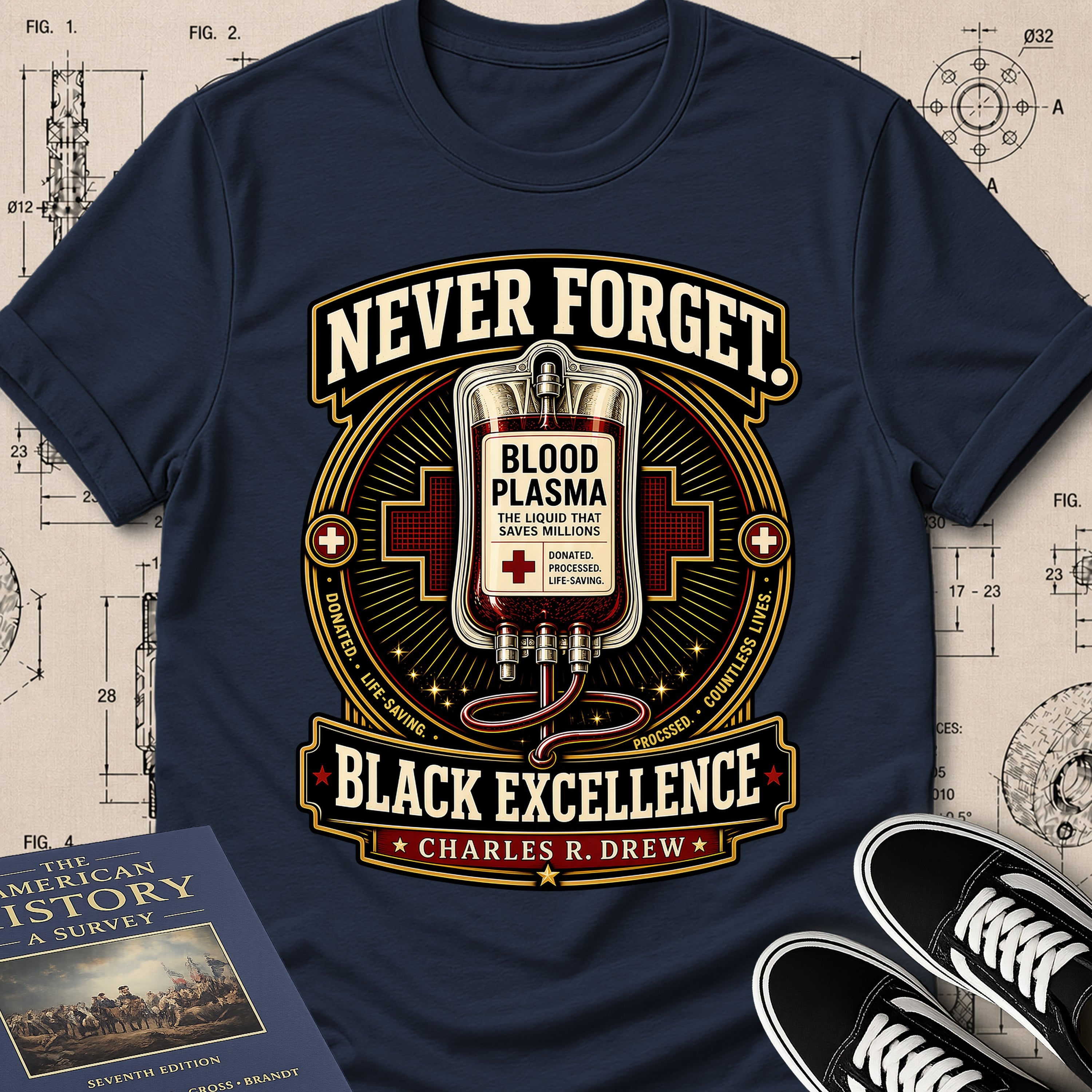 Dr. Charles Drew — Blood Plasma — Never Forget Black Excellence T-Shirt | Buillth