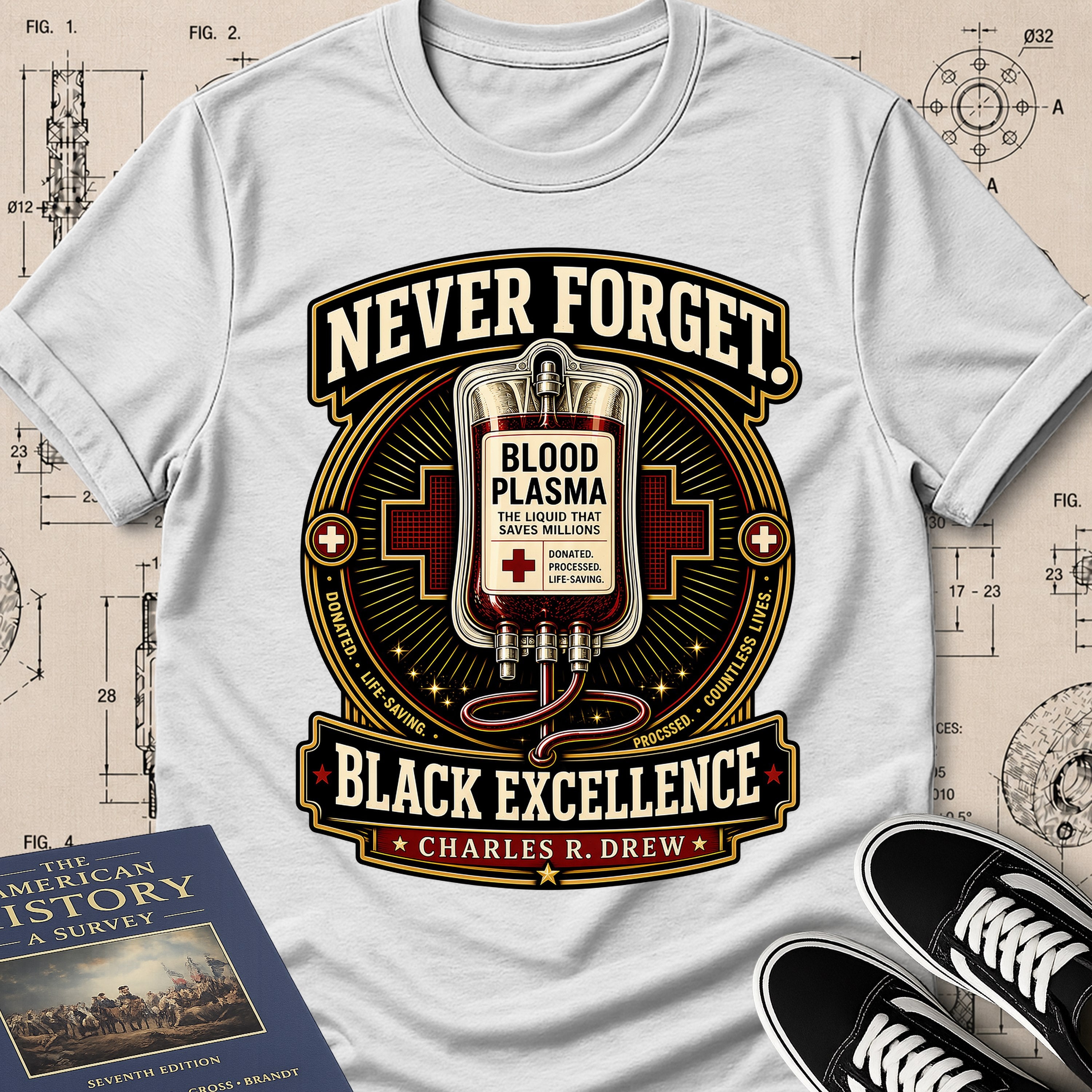 Dr. Charles Drew — Blood Plasma — Never Forget Black Excellence T-Shirt | Buillth