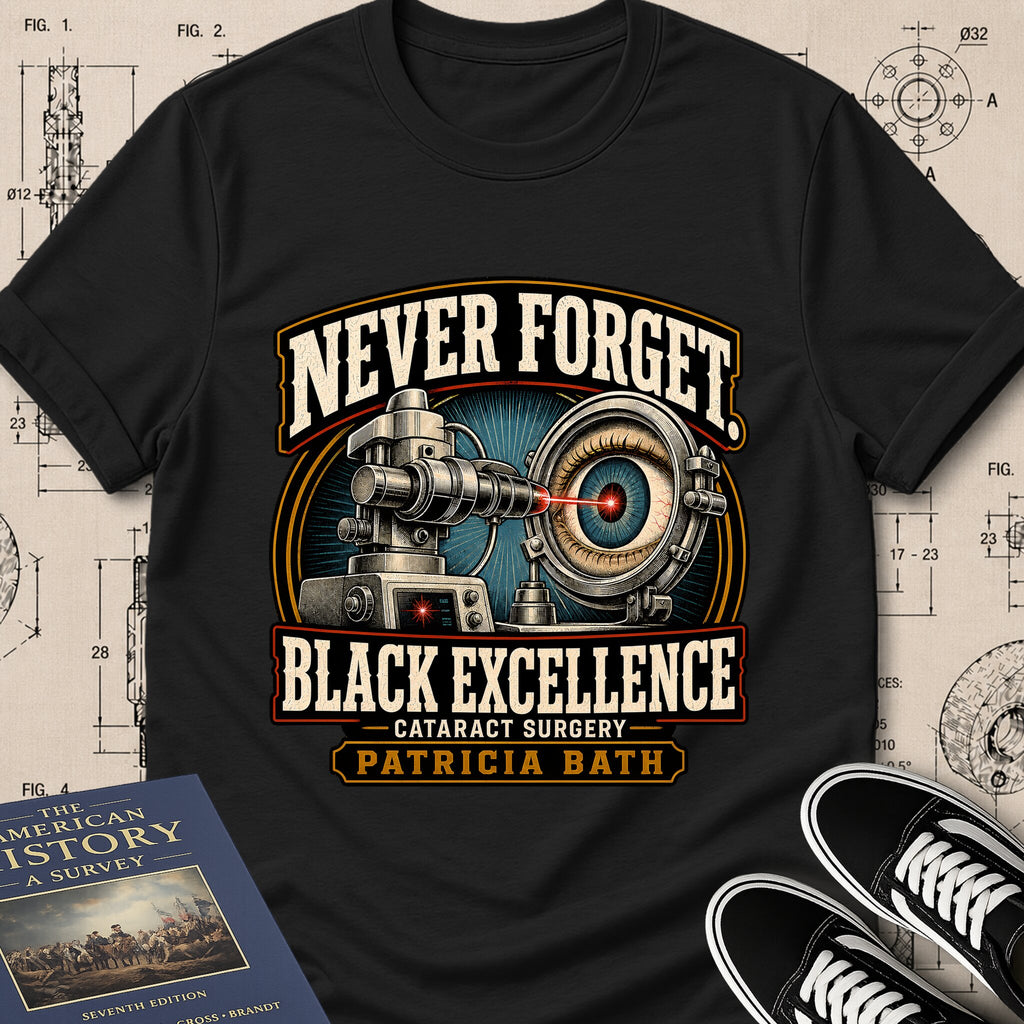 Patricia Bath — Laserphaco Probe archival badge t-shirt design, Buillth Never Forget collection
