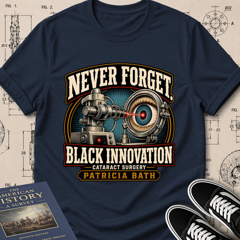 Patricia Bath — Laserphaco Probe archival badge t-shirt design, Buillth Never Forget collection