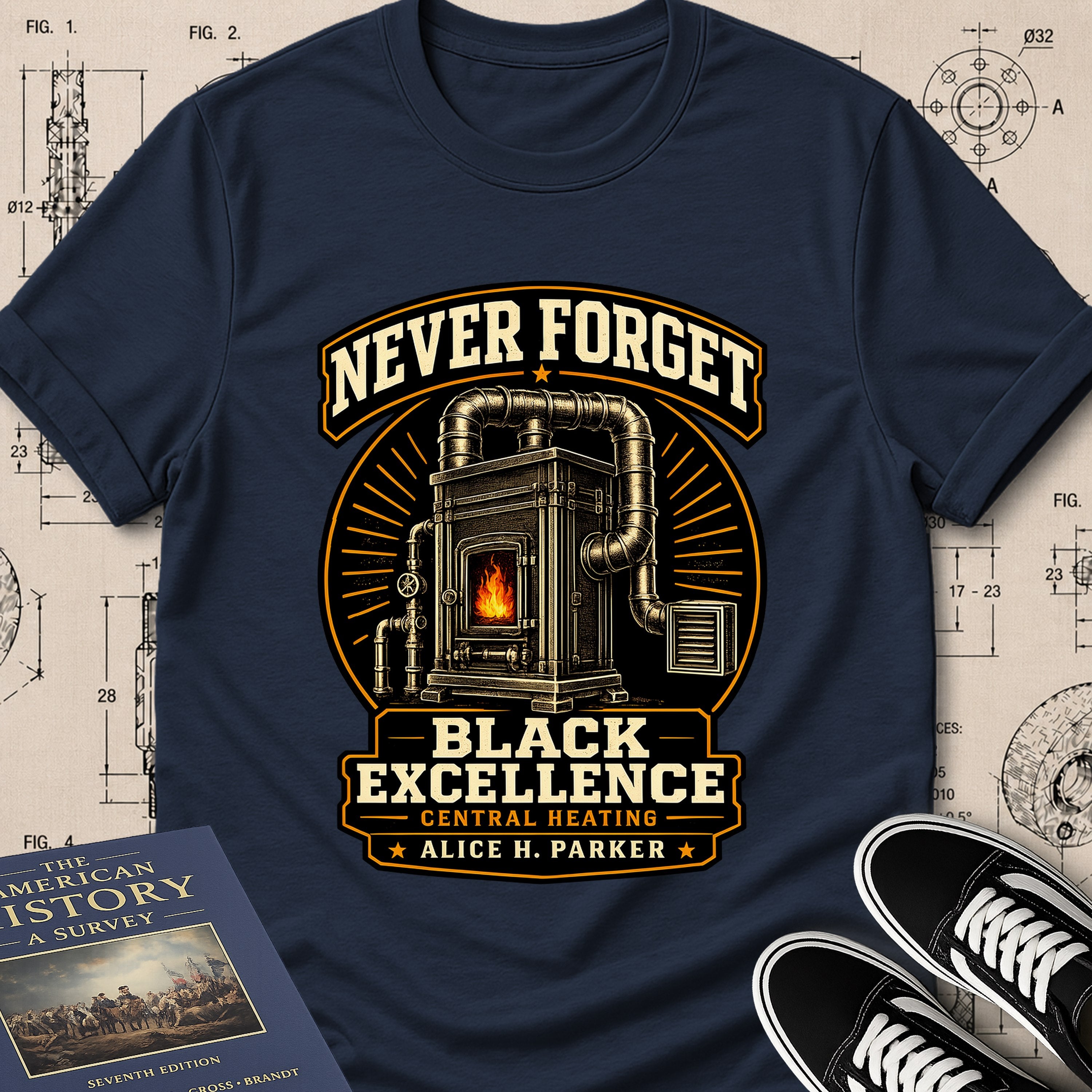 Alice H. Parker — Central Heating System — Never Forget Black Excellence T-Shirt | Buillth