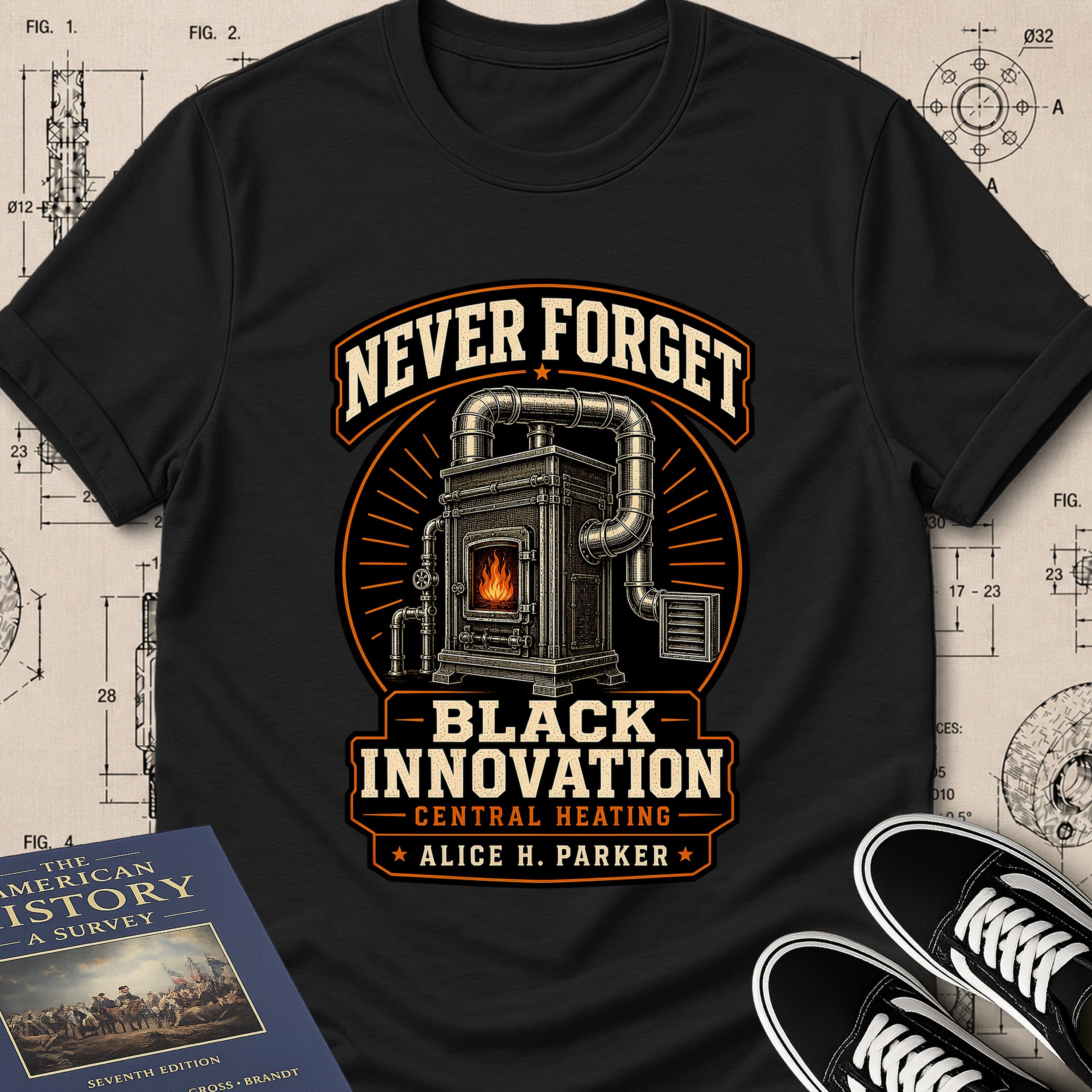 Alice H. Parker — Central Heating System — Never Forget Black Innovation T-Shirt | Buillth