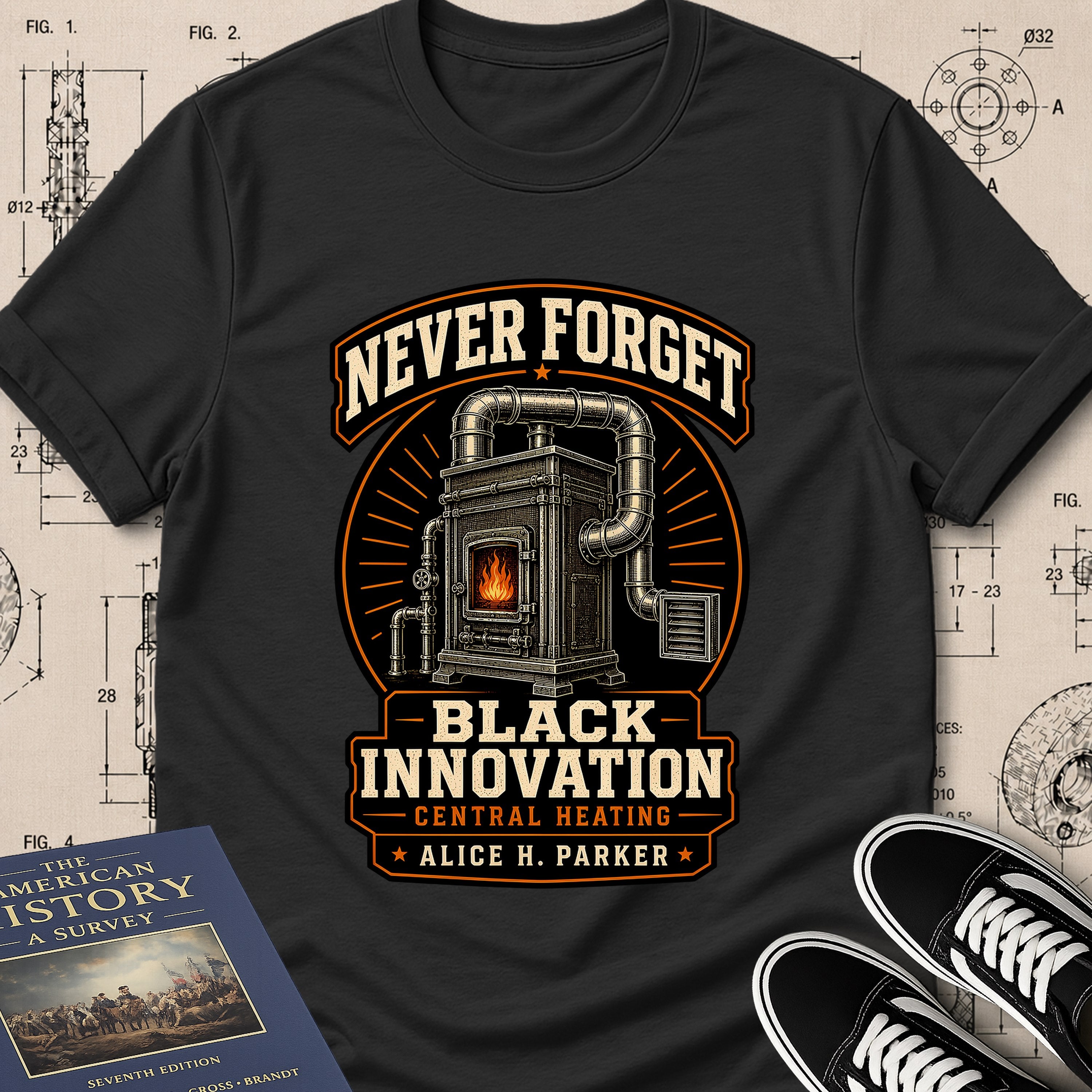 Alice H. Parker — Central Heating System — Never Forget Black Innovation T-Shirt | Buillth