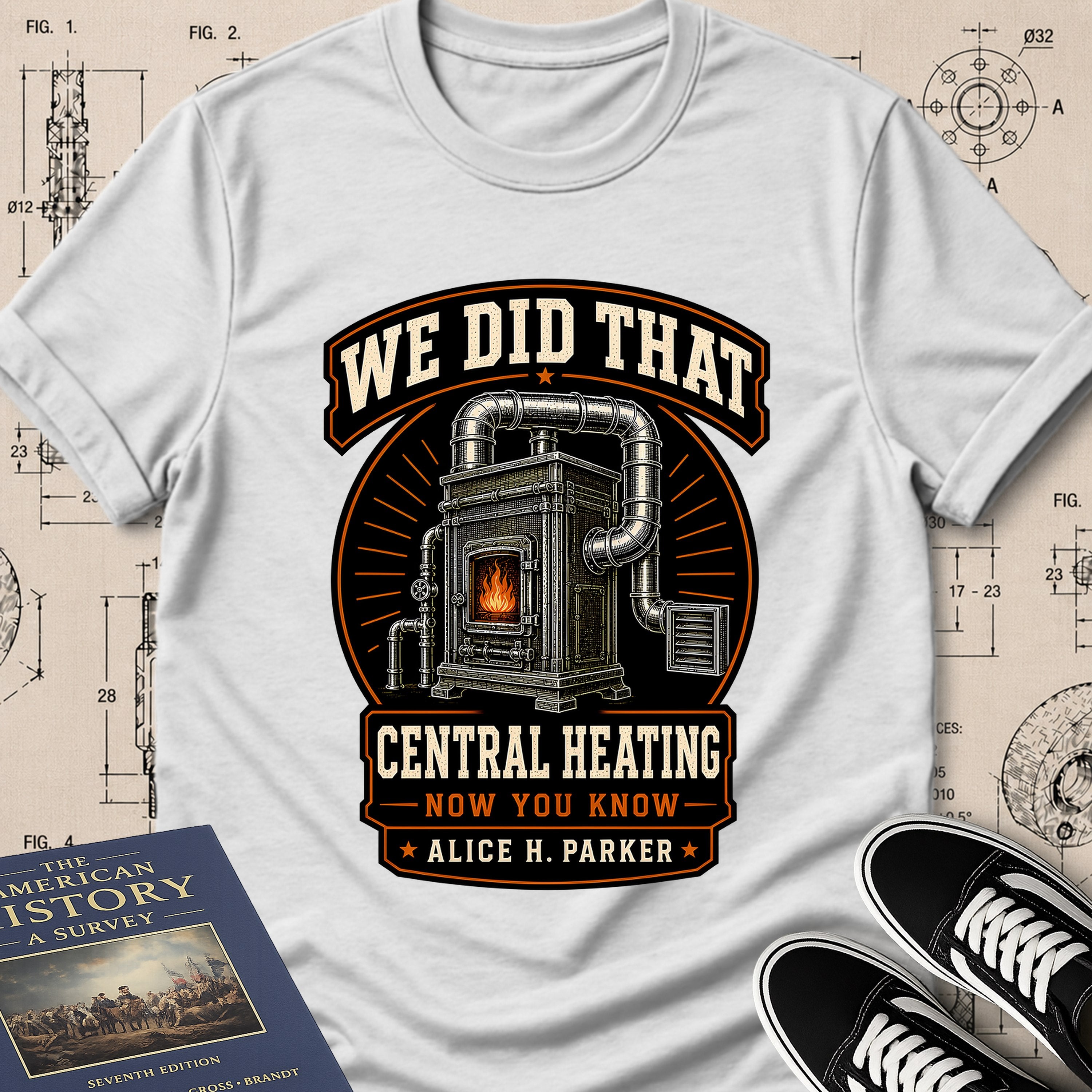 Alice H. Parker — Central Heating System archival badge t-shirt design, Buillth Never Forget collection