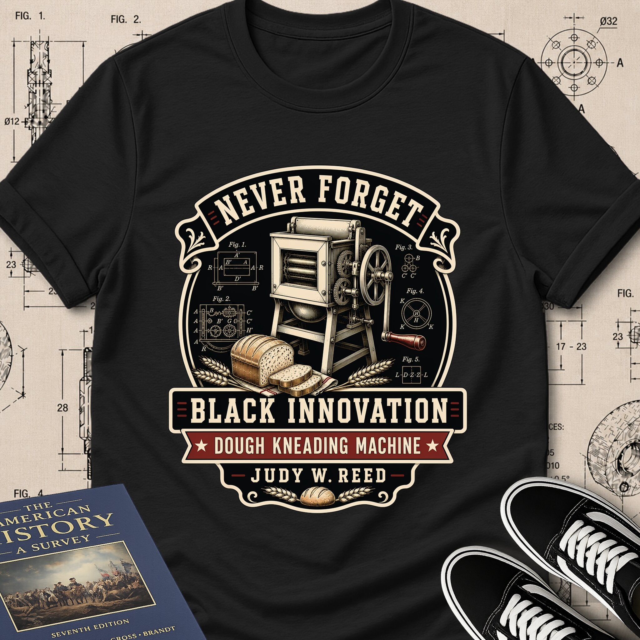 Judy W. Reed — Dough Kneading Machine — Never Forget Black Innovation T-Shirt | Buillth