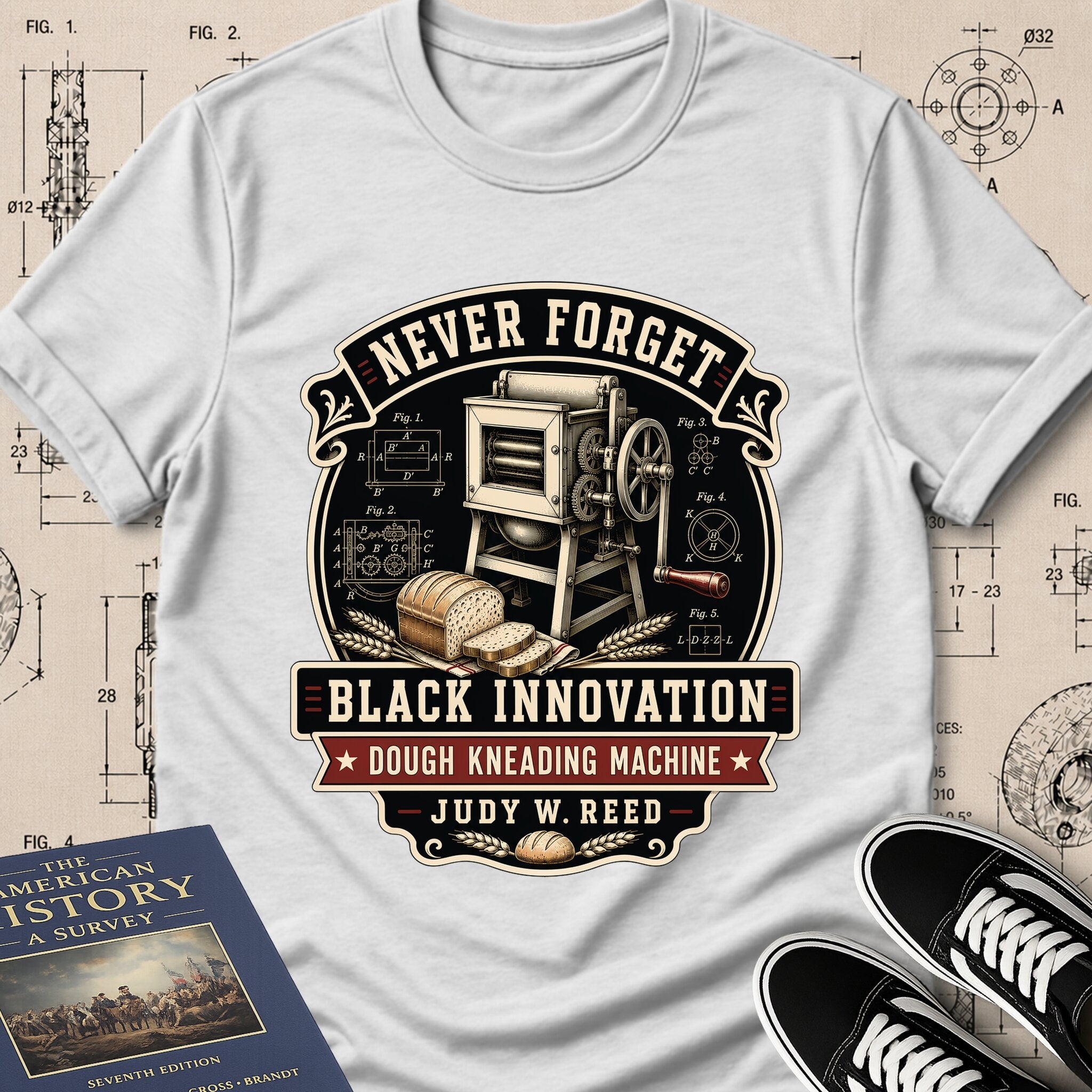 Judy W. Reed — Dough Kneading Machine — Never Forget Black Innovation T-Shirt | Buillth