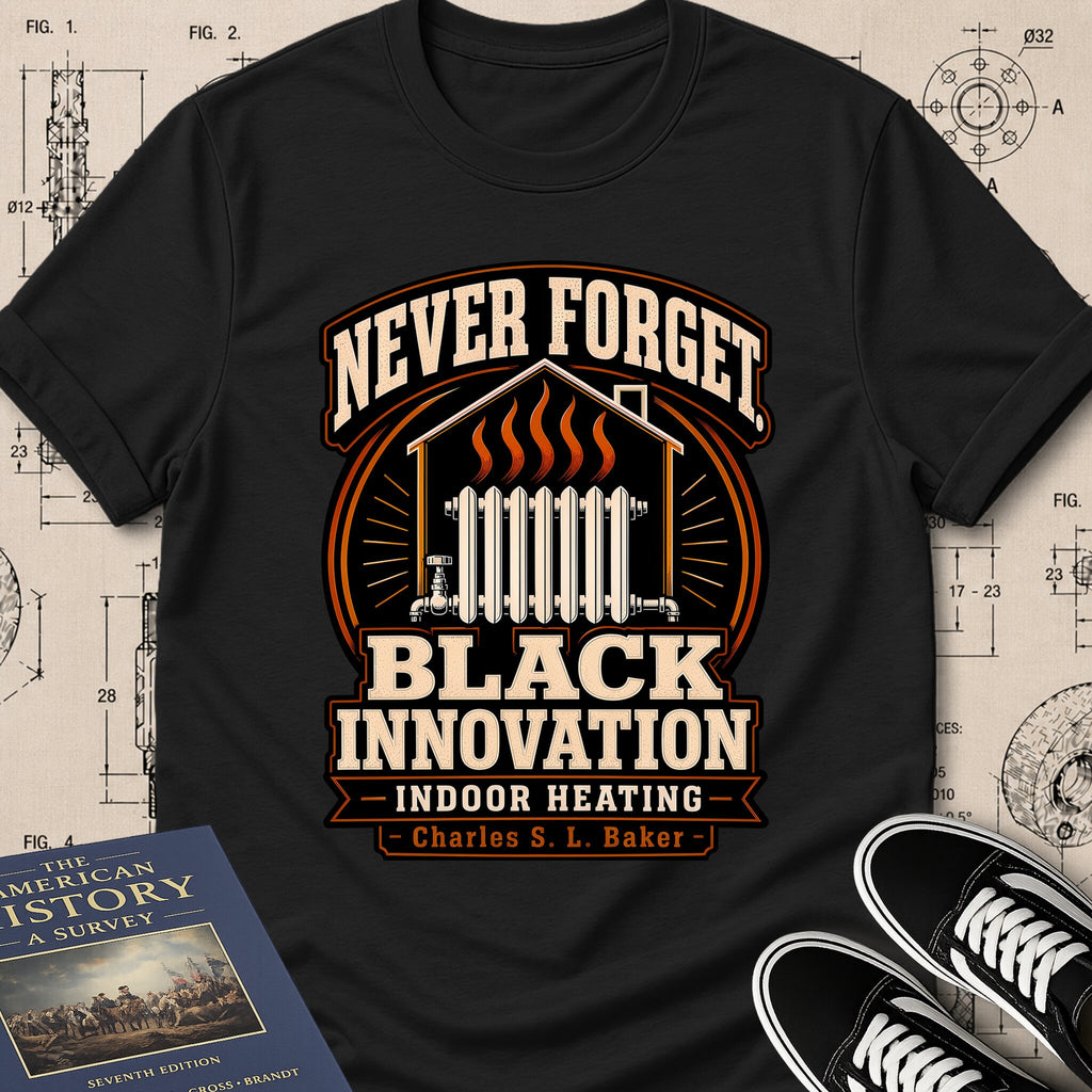 Charles S. L. Baker — Friction Heat Radiator — Never Forget Black Innovation T-Shirt | Buillth