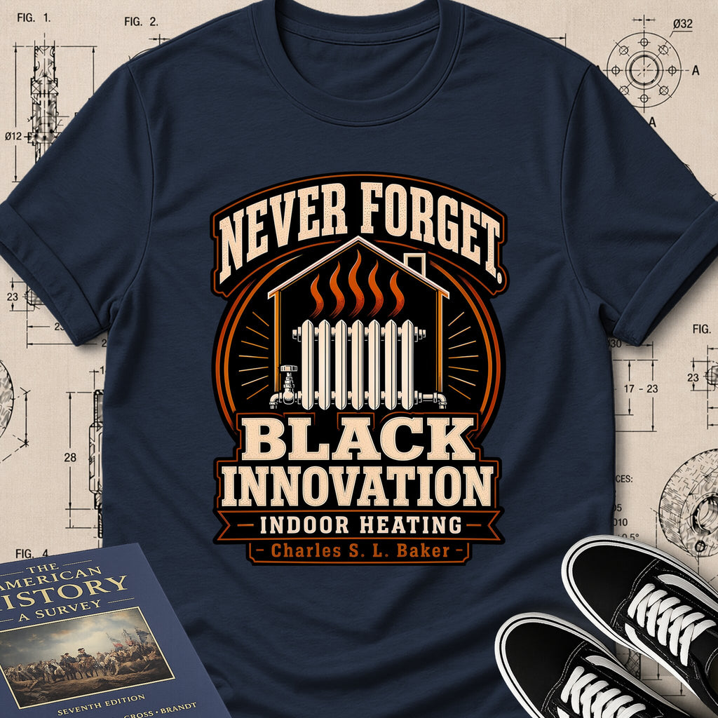 Charles S. L. Baker — Friction Heat Radiator archival badge t-shirt design, Buillth Never Forget collection