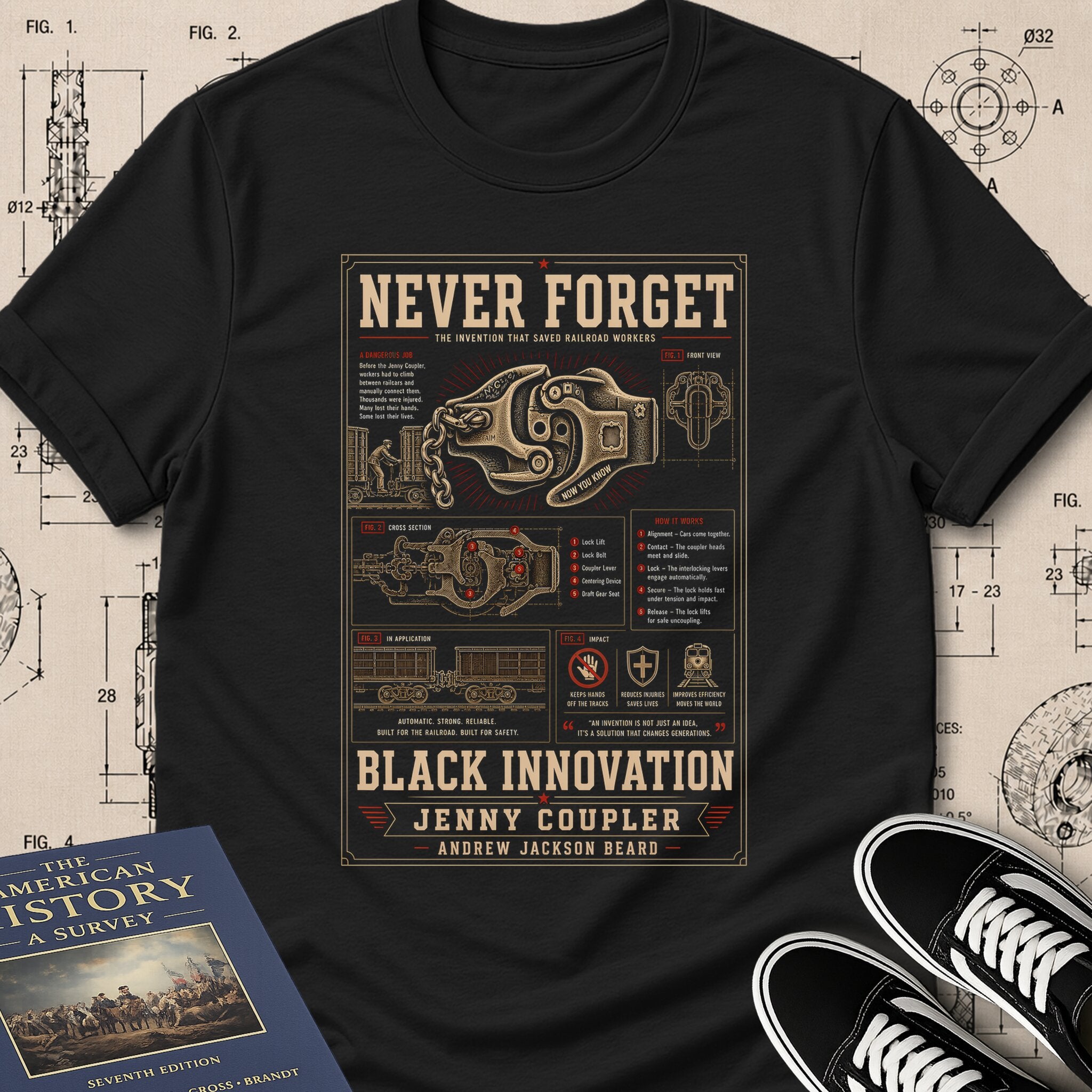 Andrew Jackson Beard — Jenny Coupler museum-archive badge t-shirt design, Buillth