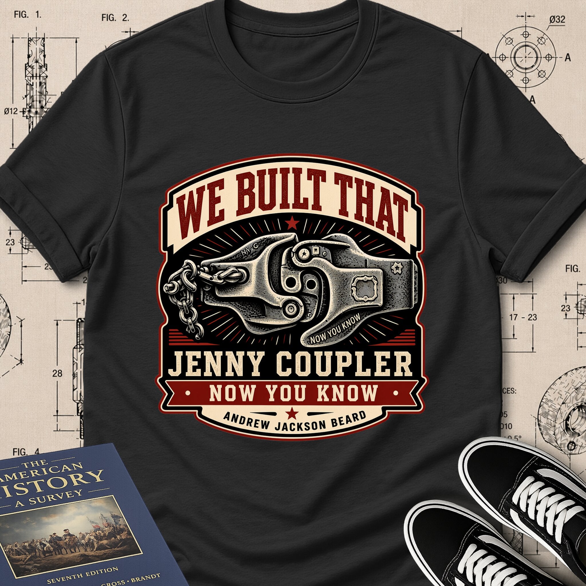 Andrew Jackson Beard — Jenny Coupler archival badge t-shirt design, Buillth Never Forget collection