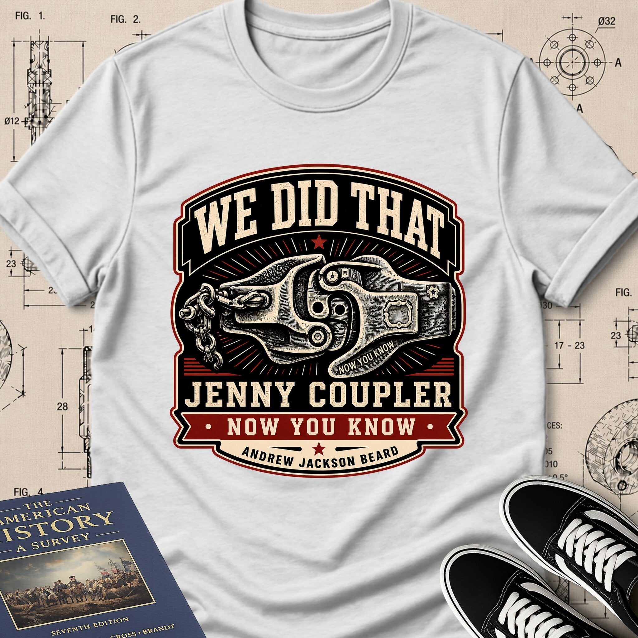 Andrew Jackson Beard — Jenny Coupler archival badge t-shirt design, Buillth Never Forget collection