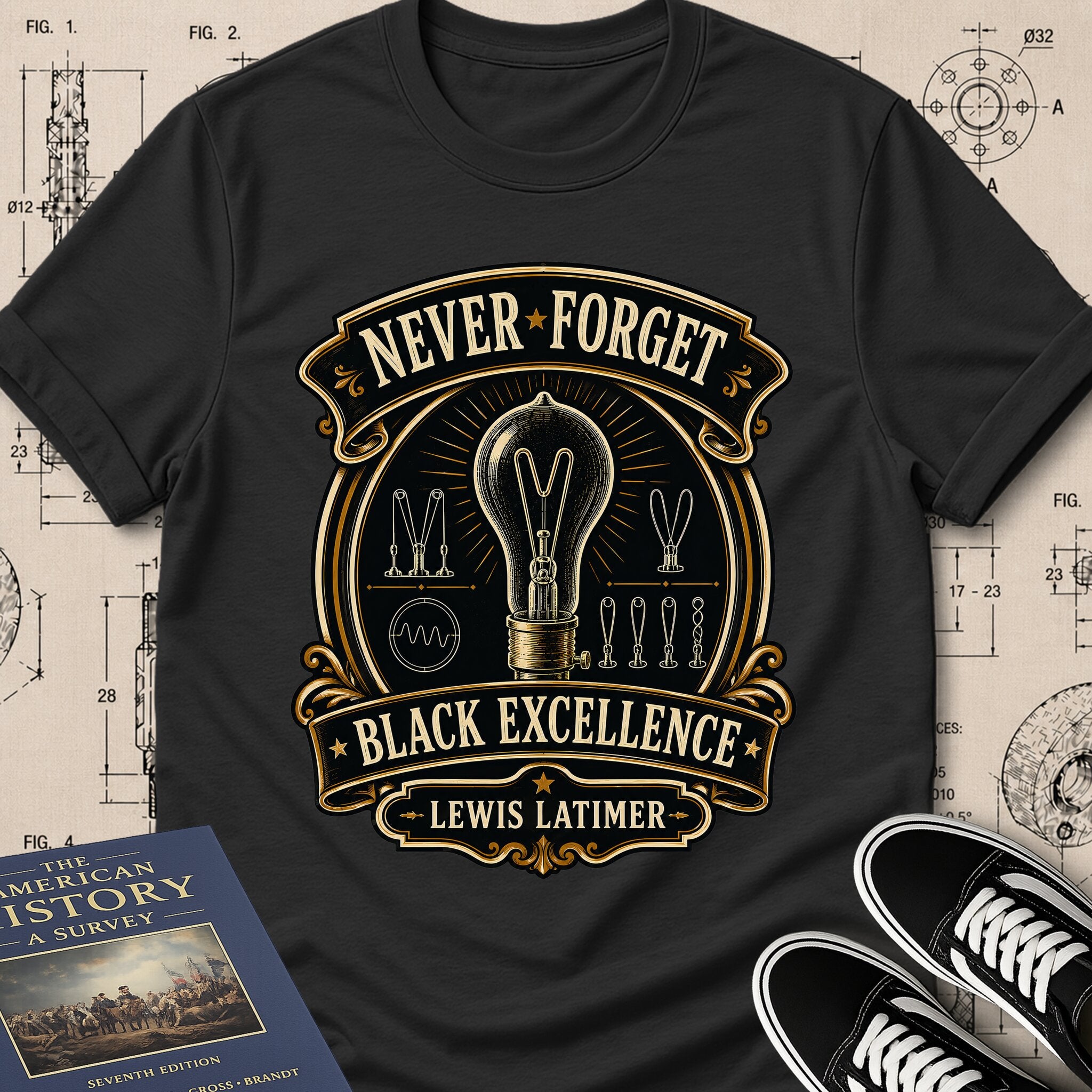 Lewis Howard Latimer — Carbon Filament — Never Forget Black Excellence T-Shirt | Buillth