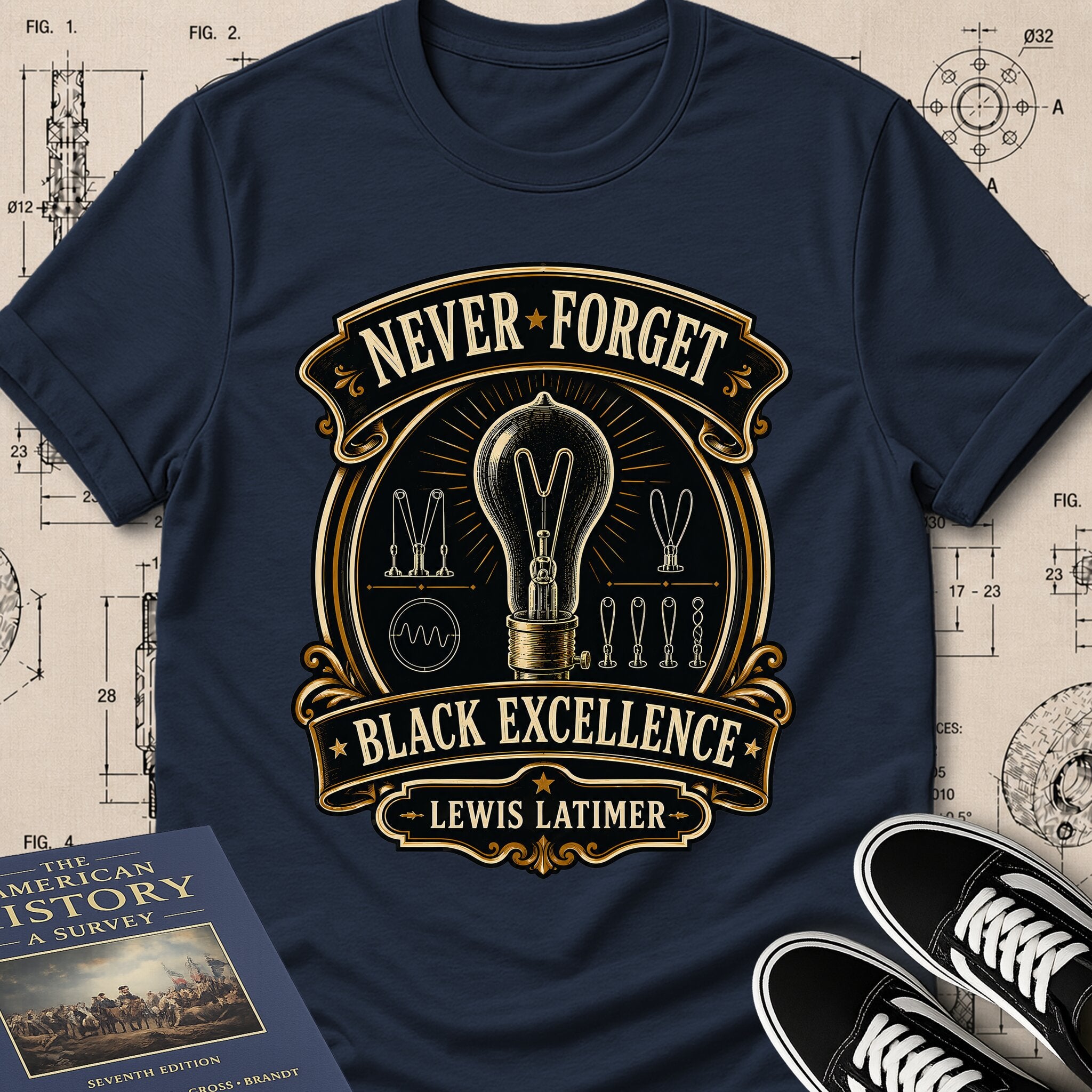 Lewis Howard Latimer — Carbon Filament — Never Forget Black Excellence T-Shirt | Buillth