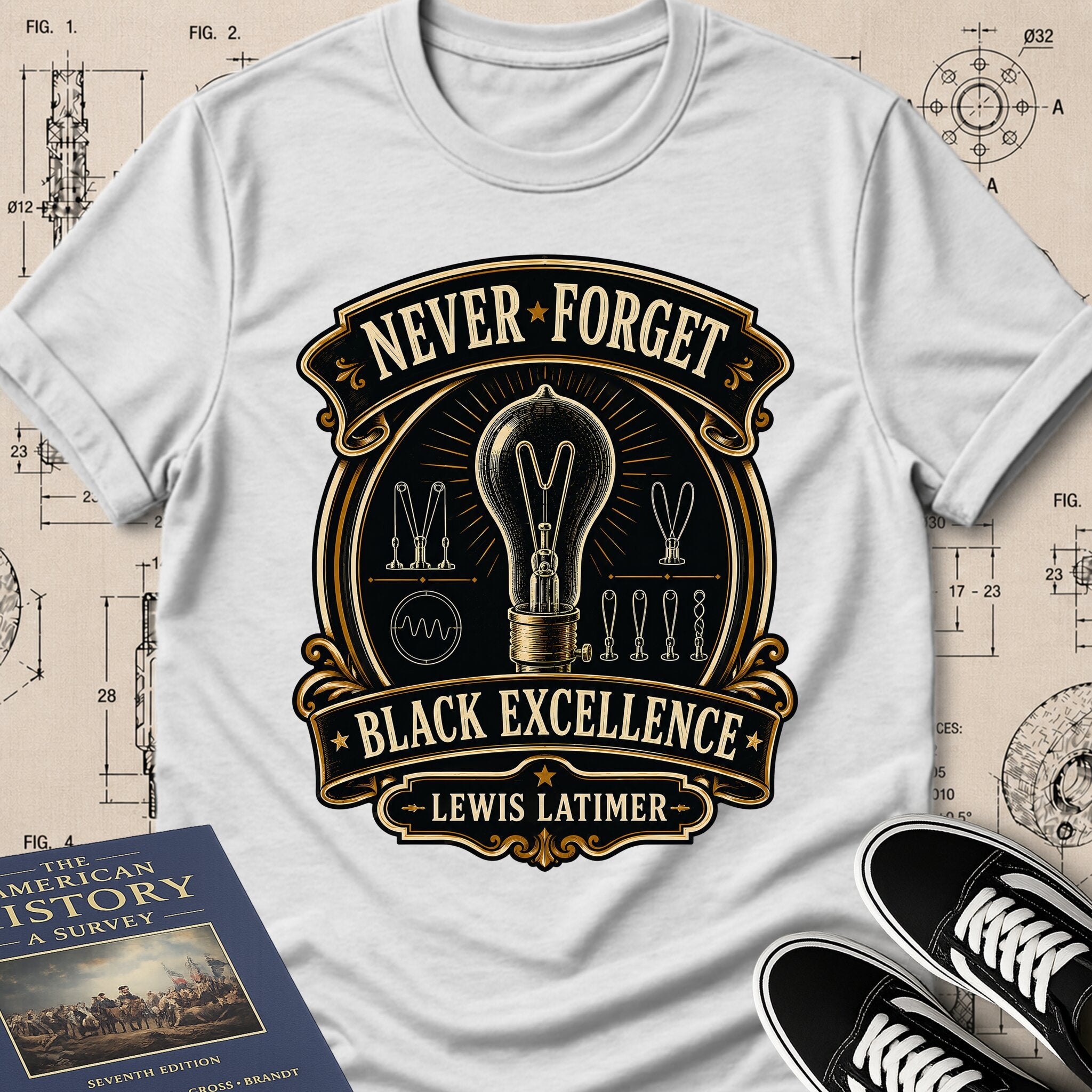 Lewis Howard Latimer — Carbon Filament — Never Forget Black Excellence T-Shirt | Buillth