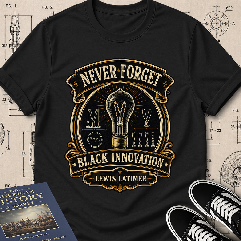 Lewis Howard Latimer — Carbon Filament — Never Forget Black Innovation T-Shirt | Buillth