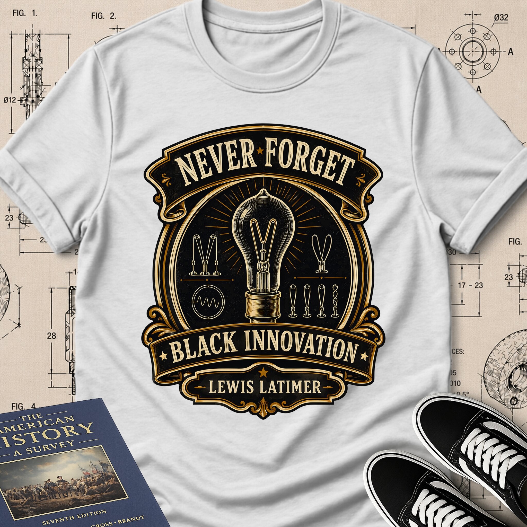 Lewis Howard Latimer — Carbon Filament — Never Forget Black Innovation T-Shirt | Buillth