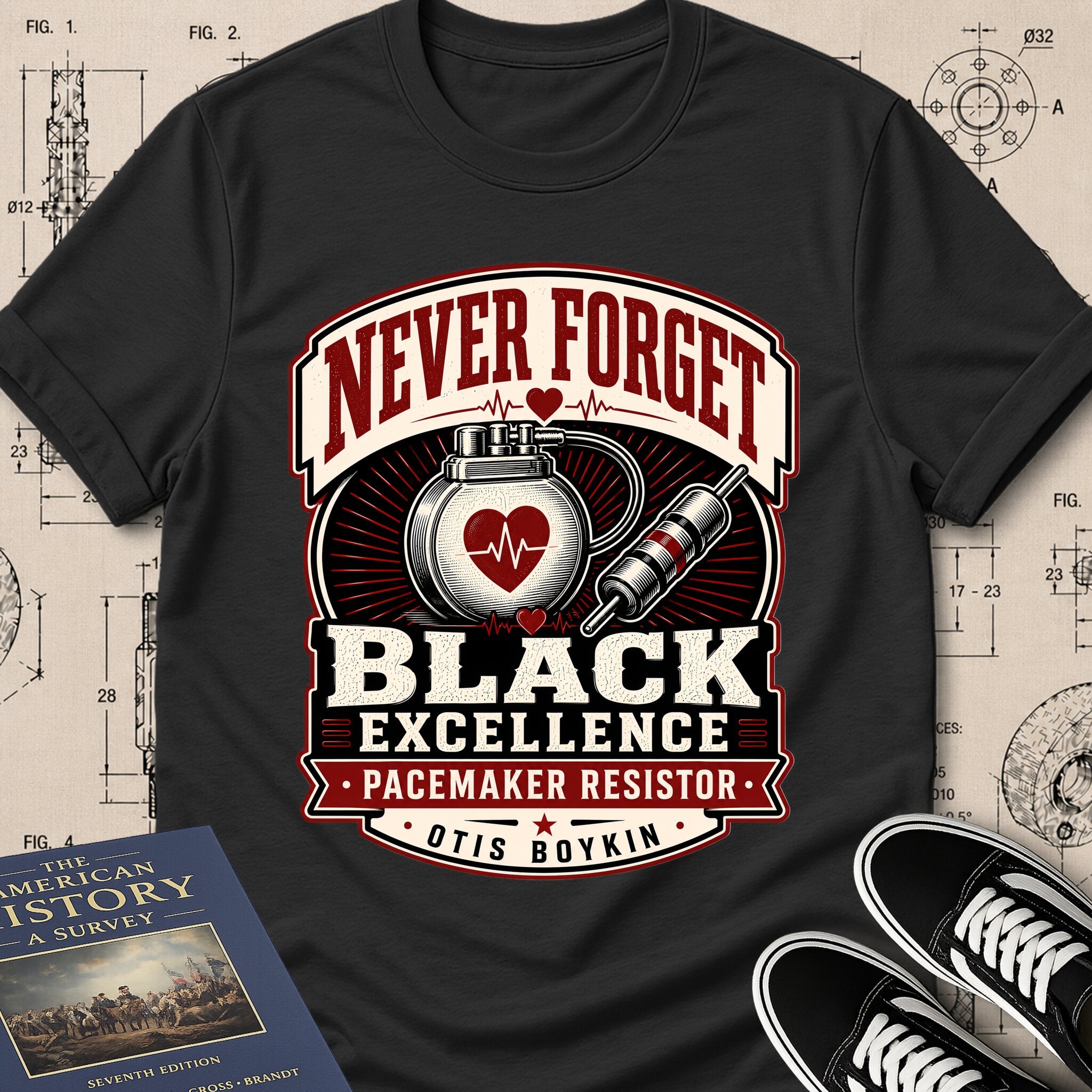 Otis Boykin — Pacemaker Resistor — Never Forget Black Excellence T-Shirt | Buillth