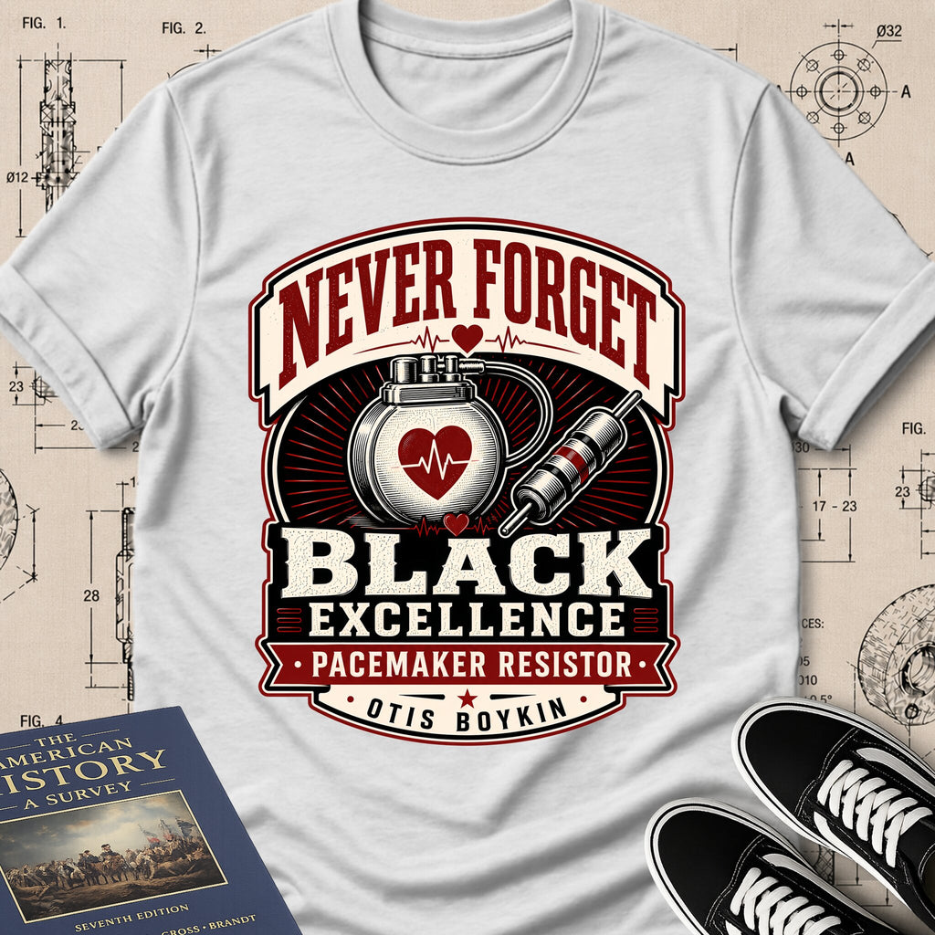 Otis Boykin — Pacemaker Resistor — Never Forget Black Excellence T-Shirt | Buillth