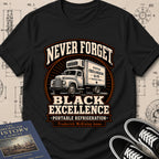 Frederick McKinley Jones — Portable Refrigeration archival badge t-shirt design, Buillth Never Forget collection