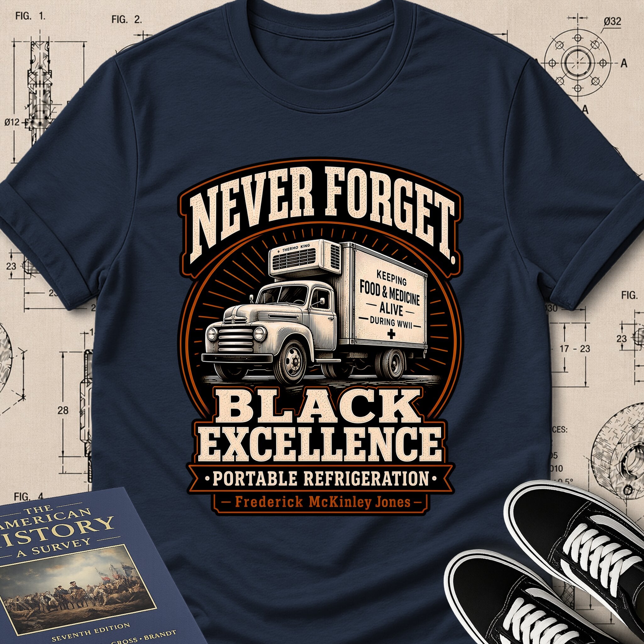 Frederick McKinley Jones — Portable Refrigeration — Never Forget Black Excellence T-Shirt | Buillth