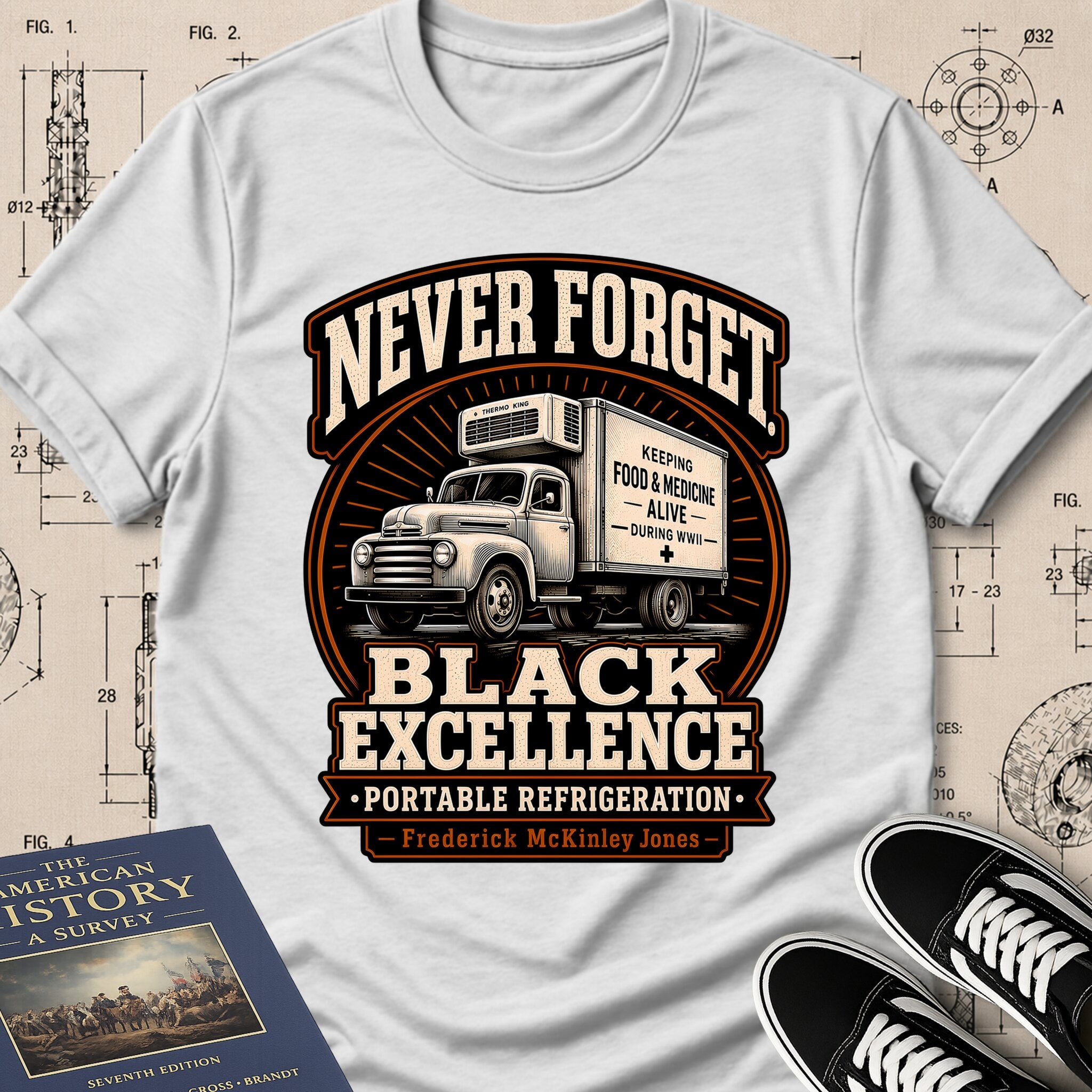 Frederick McKinley Jones — Portable Refrigeration — Never Forget Black Excellence T-Shirt | Buillth