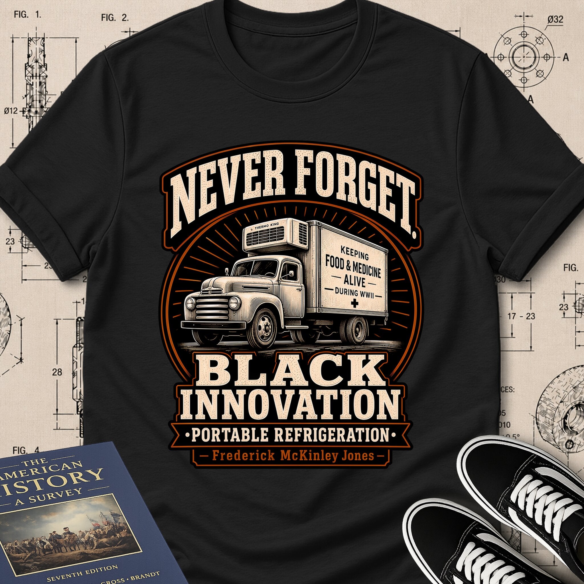 Frederick McKinley Jones — Portable Refrigeration — Never Forget Black Innovation T-Shirt | Buillth