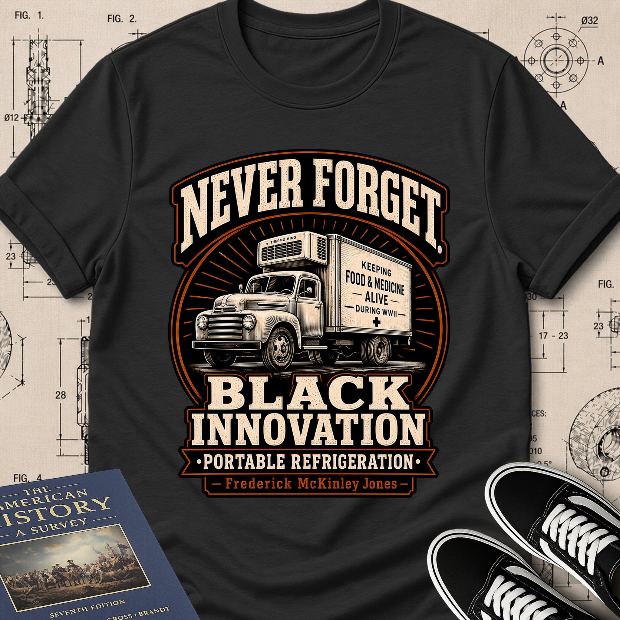 Frederick McKinley Jones — Portable Refrigeration — Never Forget Black Innovation T-Shirt | Buillth
