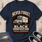 Frederick McKinley Jones — Portable Refrigeration archival badge t-shirt design, Buillth Never Forget collection