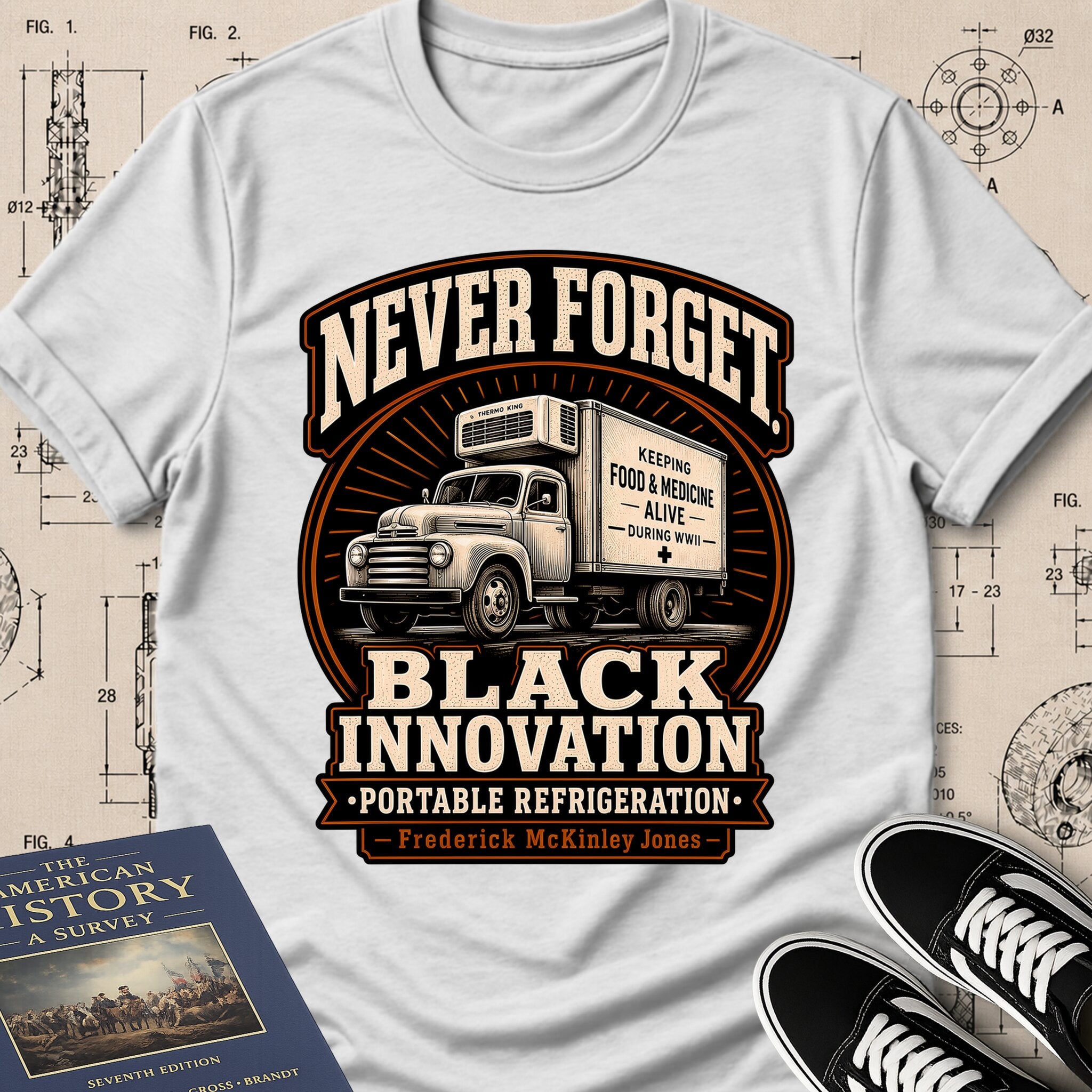 Frederick McKinley Jones — Portable Refrigeration — Never Forget Black Innovation T-Shirt | Buillth