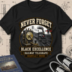 Granville T. Woods — Railway Telegraph archival badge t-shirt design, Buillth Never Forget collection