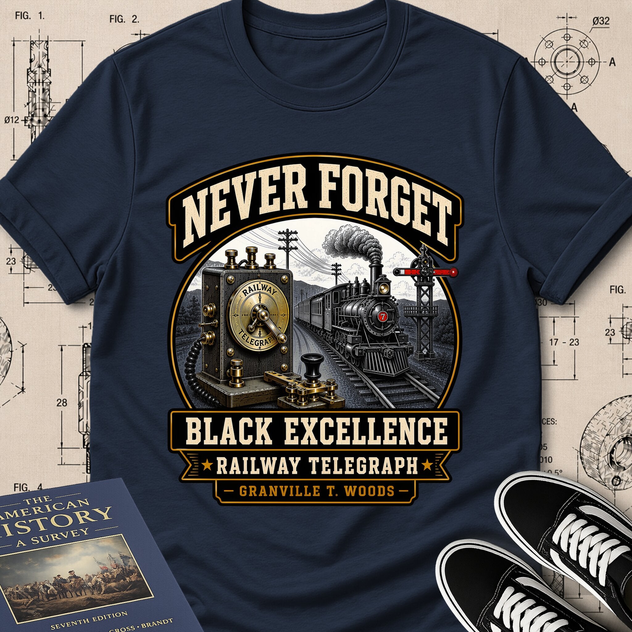 Granville T. Woods — Railway Telegraph — Never Forget Black Excellence T-Shirt | Buillth