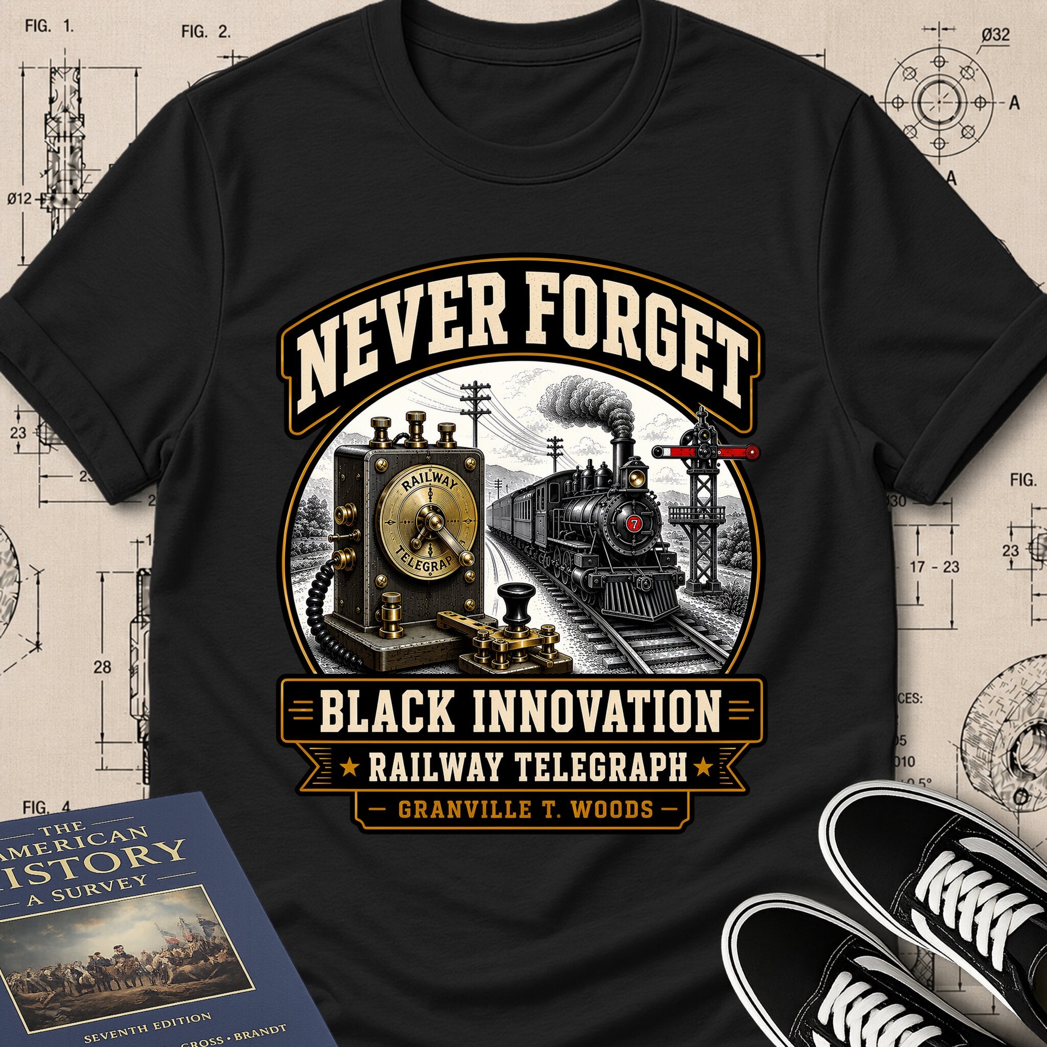 Granville T. Woods — Railway Telegraph — Never Forget Black Innovation T-Shirt | Buillth