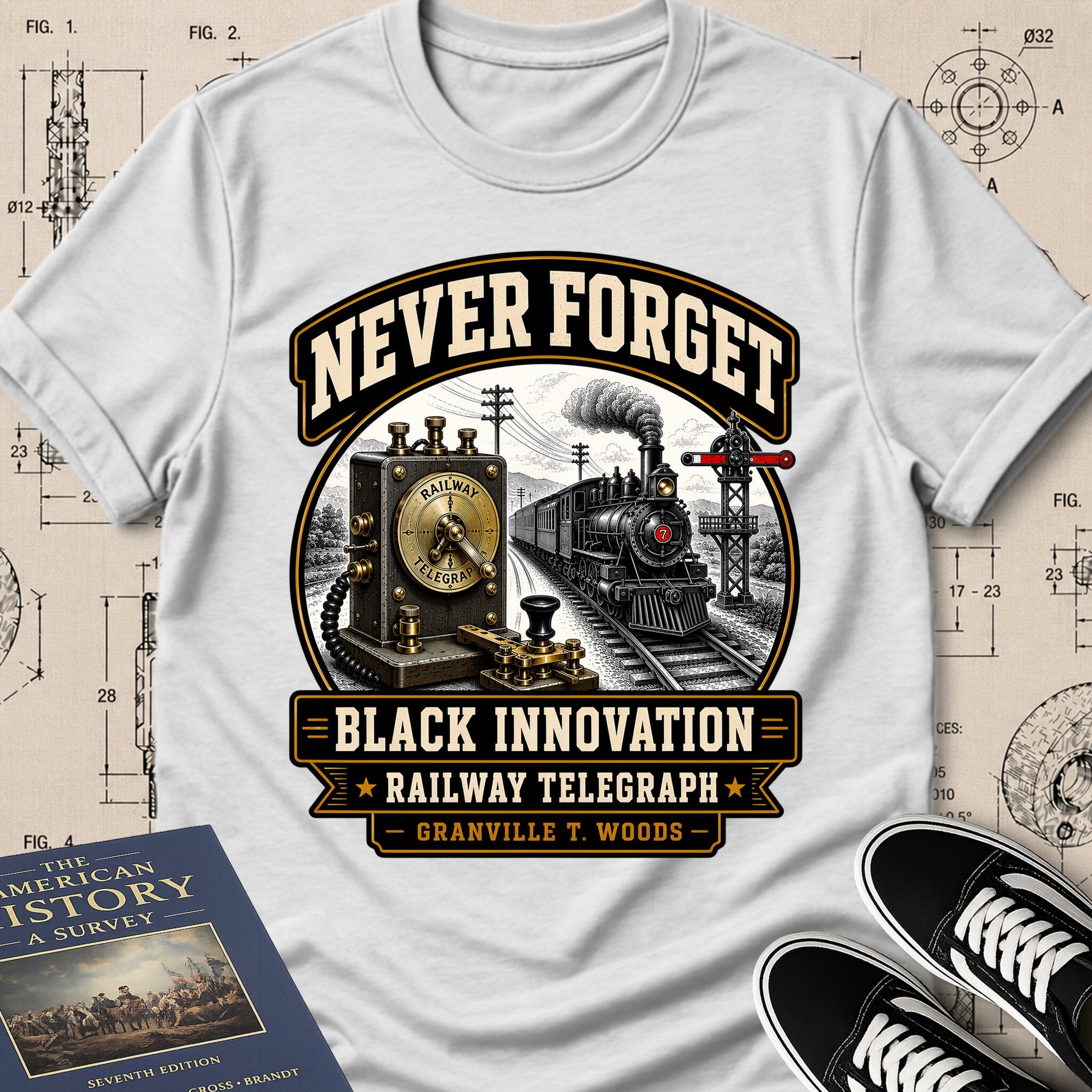 Granville T. Woods — Railway Telegraph — Never Forget Black Innovation T-Shirt | Buillth