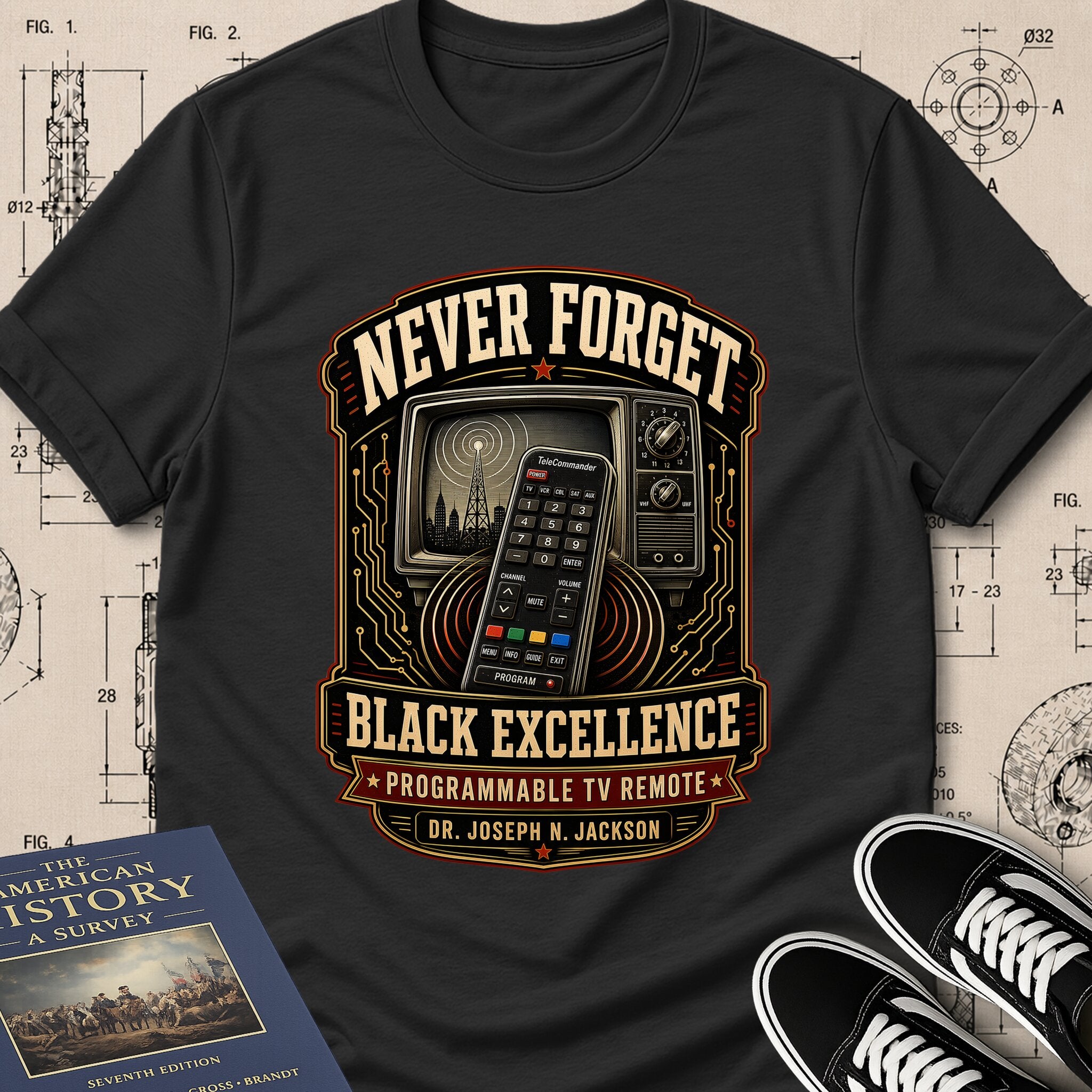 Dr. Joseph Jackson — Programmable TV Remote — Never Forget Black Excellence T-Shirt | Buillth