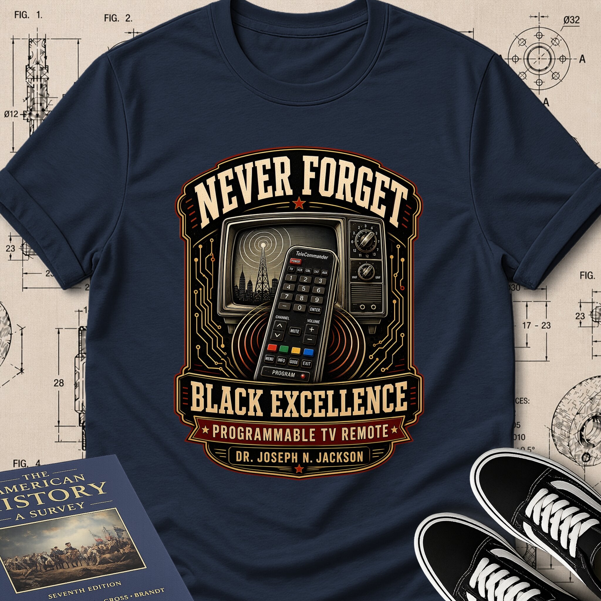 Dr. Joseph Jackson — Programmable TV Remote — Never Forget Black Excellence T-Shirt | Buillth