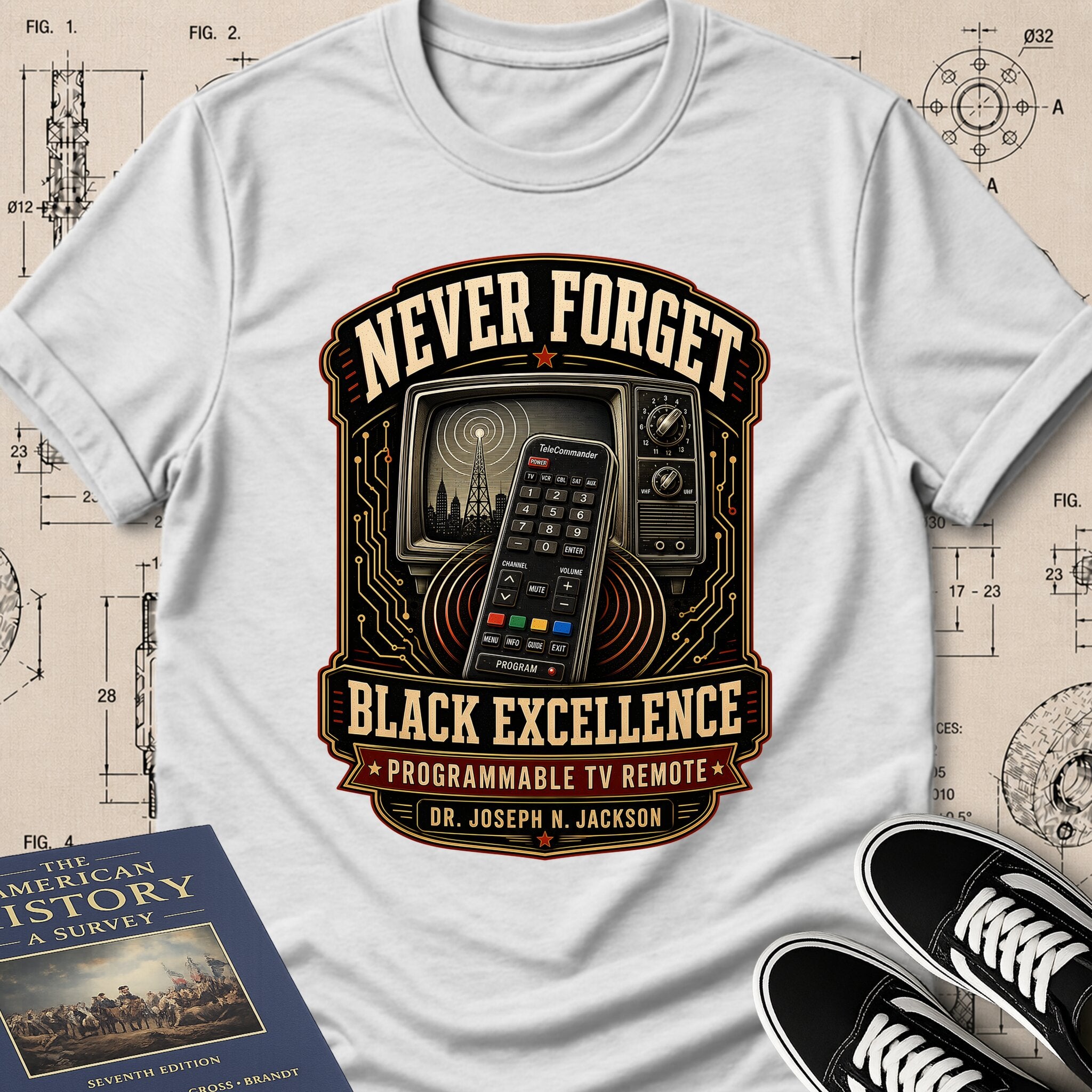Dr. Joseph Jackson — Programmable TV Remote — Never Forget Black Excellence T-Shirt | Buillth
