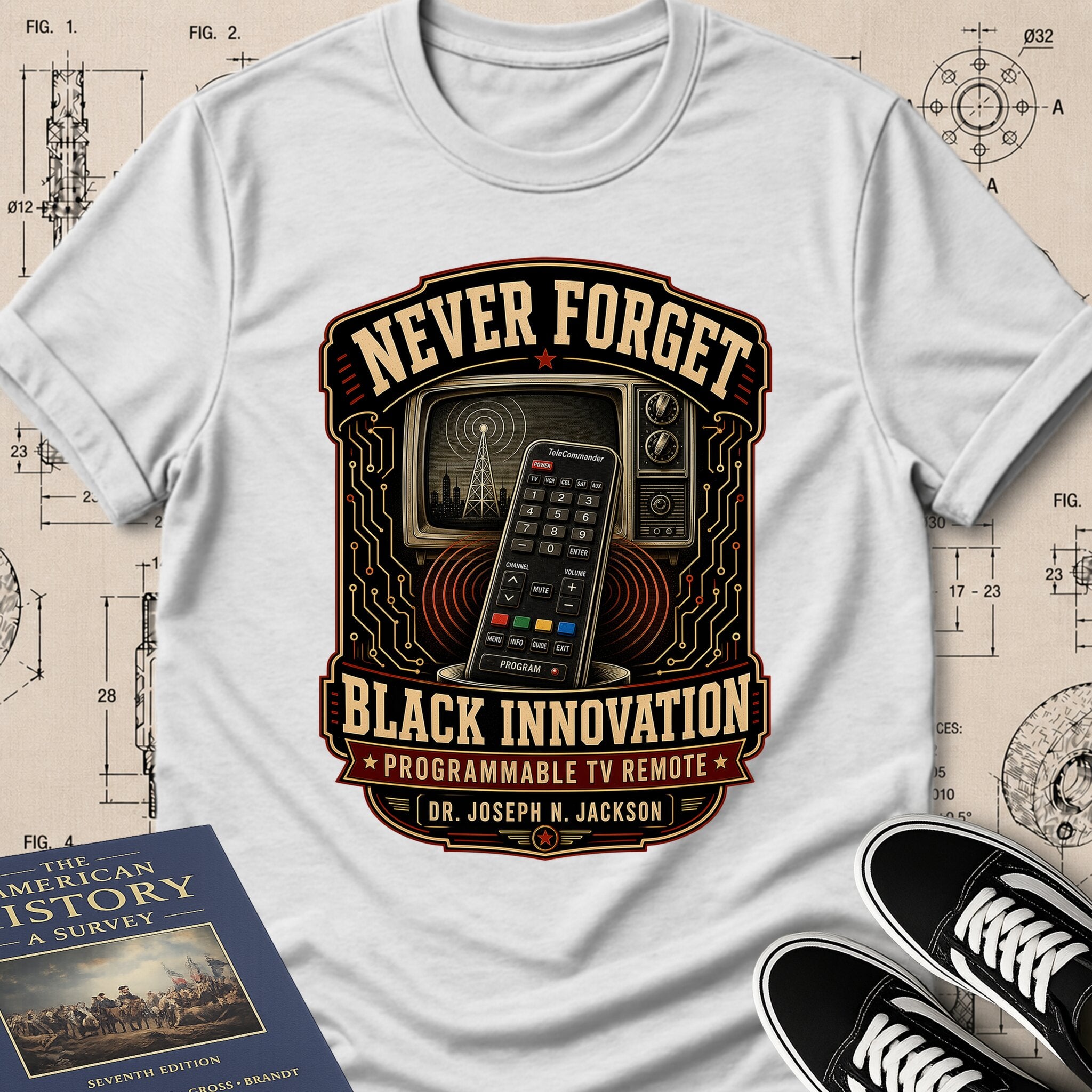 Dr. Joseph Jackson — Programmable TV Remote — Never Forget Black Innovation T-Shirt | Buillth