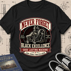 Jan Ernst Matzeliger — Shoe Lasting Machine archival badge t-shirt design, Buillth Never Forget collection