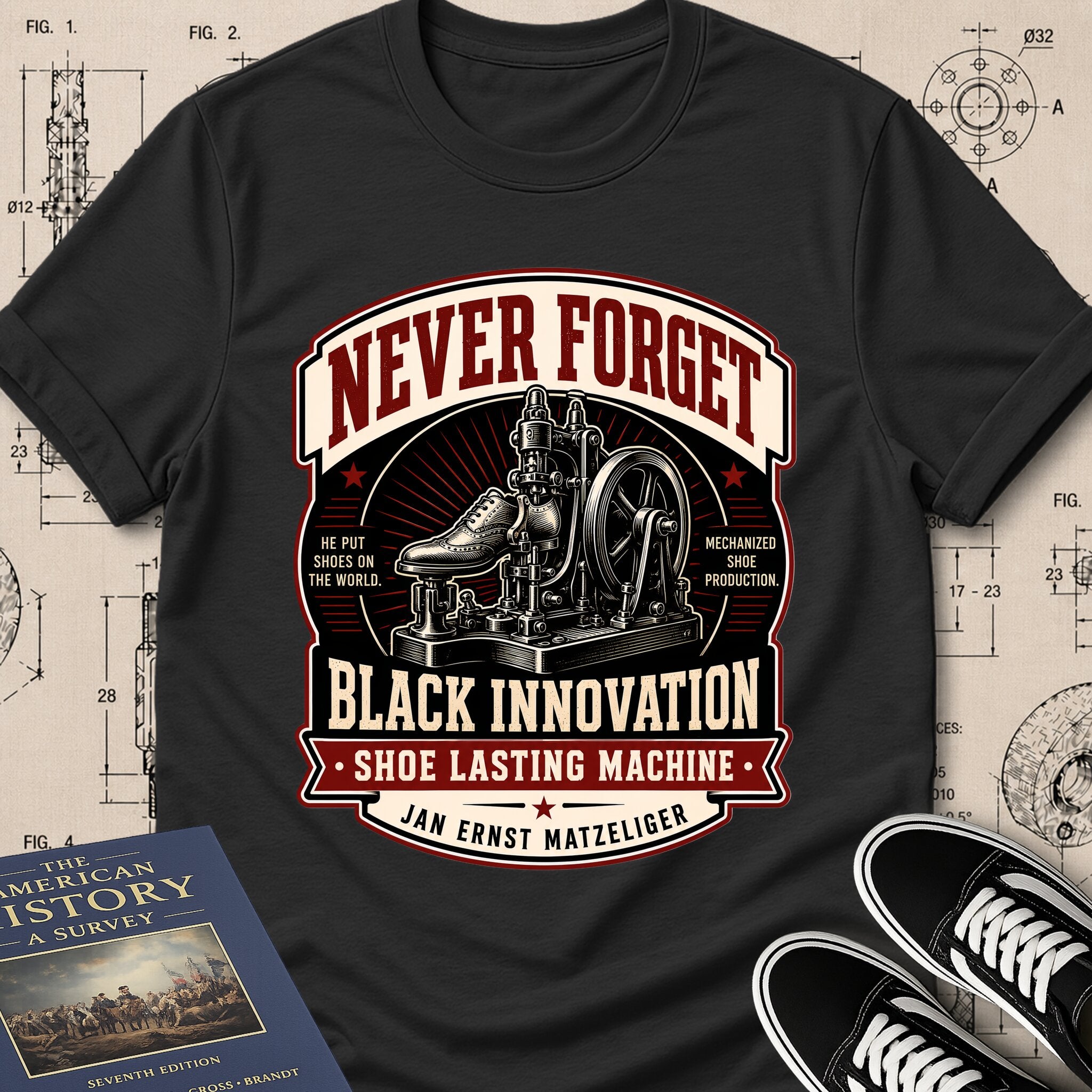 Jan Ernst Matzeliger — Shoe Lasting Machine — Never Forget Black Innovation T-Shirt | Buillth