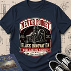 Jan Ernst Matzeliger — Shoe Lasting Machine archival badge t-shirt design, Buillth Never Forget collection